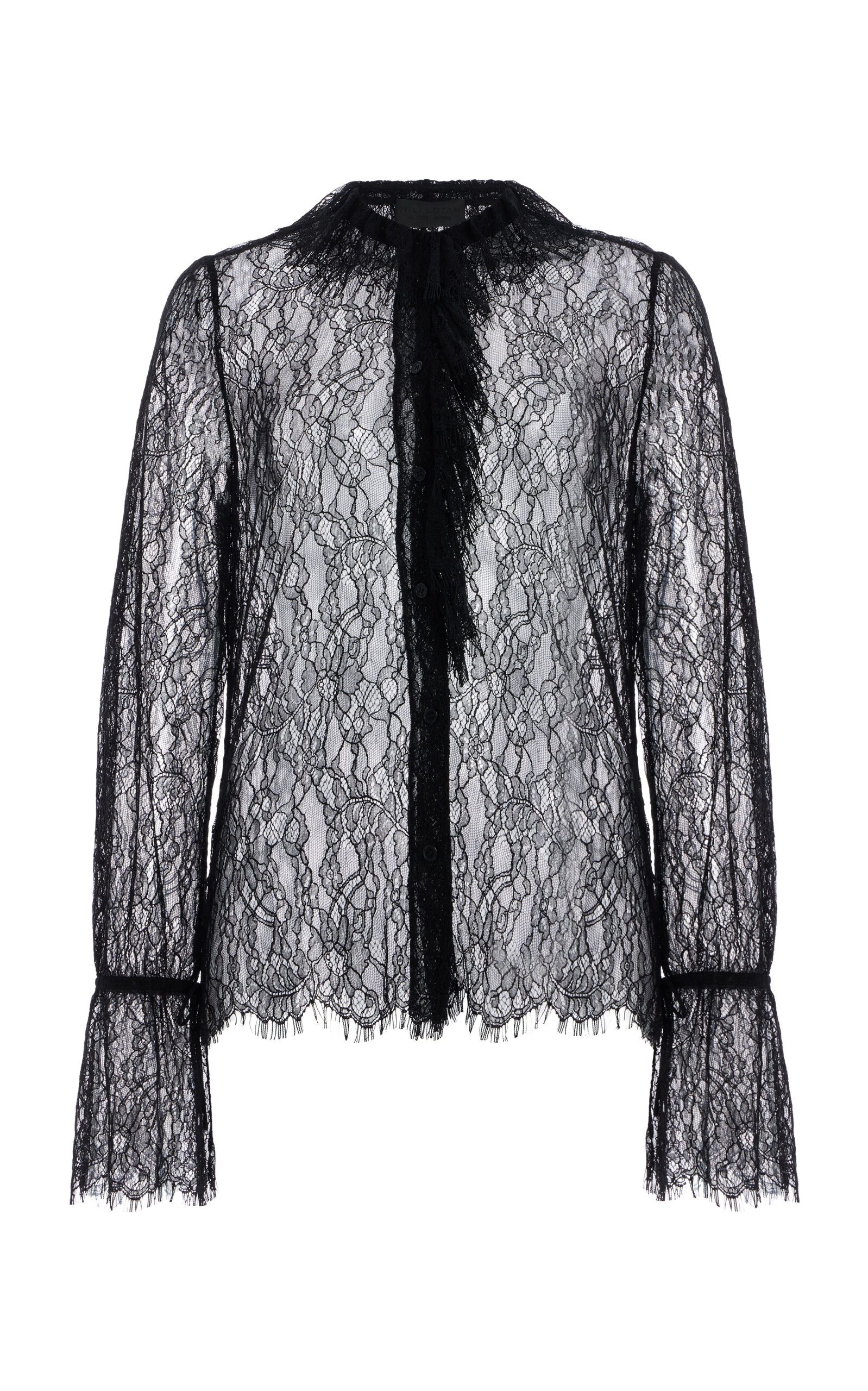 NILI LOTAN Cecily Ruffled Chantilly Lace Top - Black