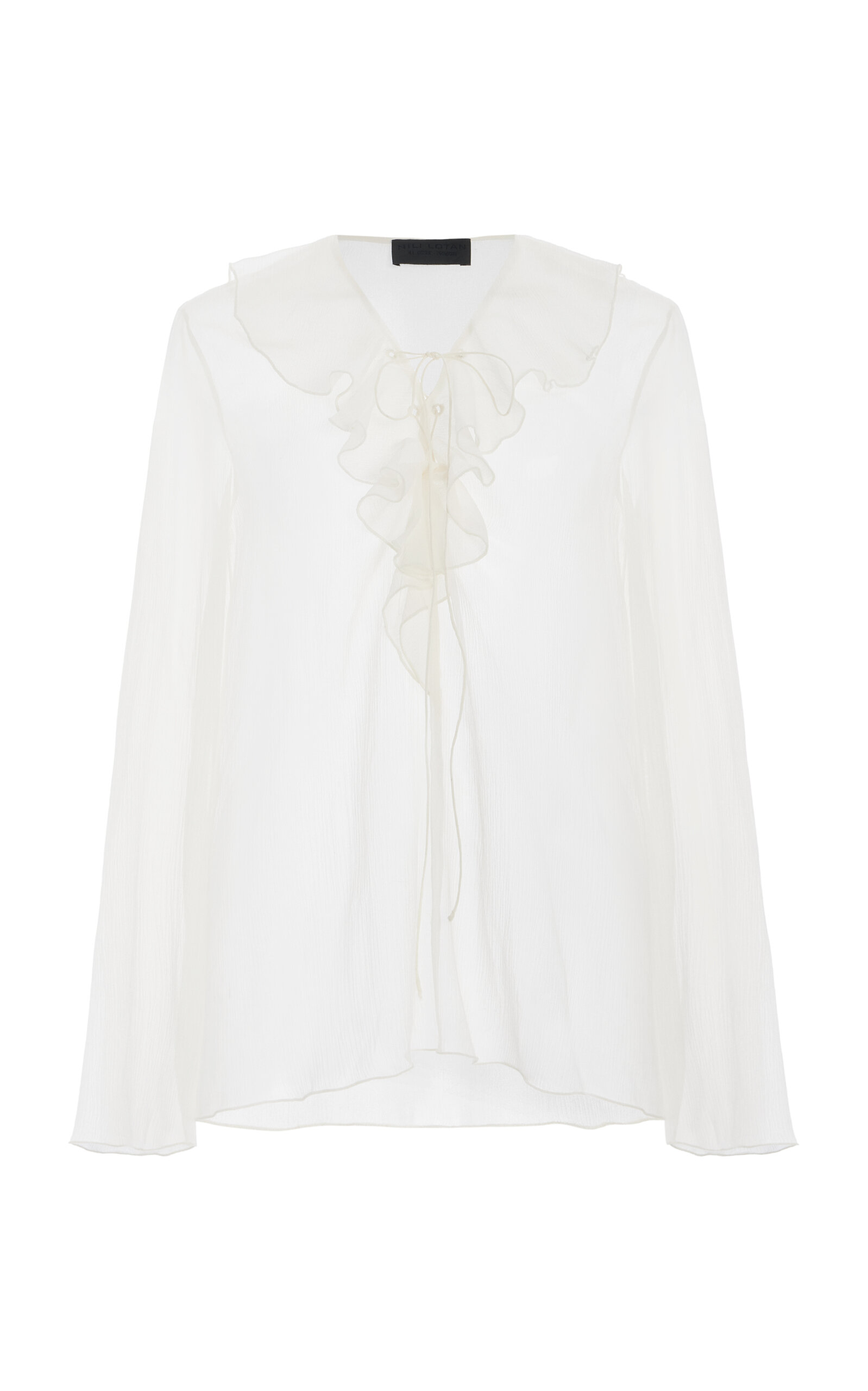 NILI LOTAN Gisella Ruffled Lace-Up Silk Top - Ivory