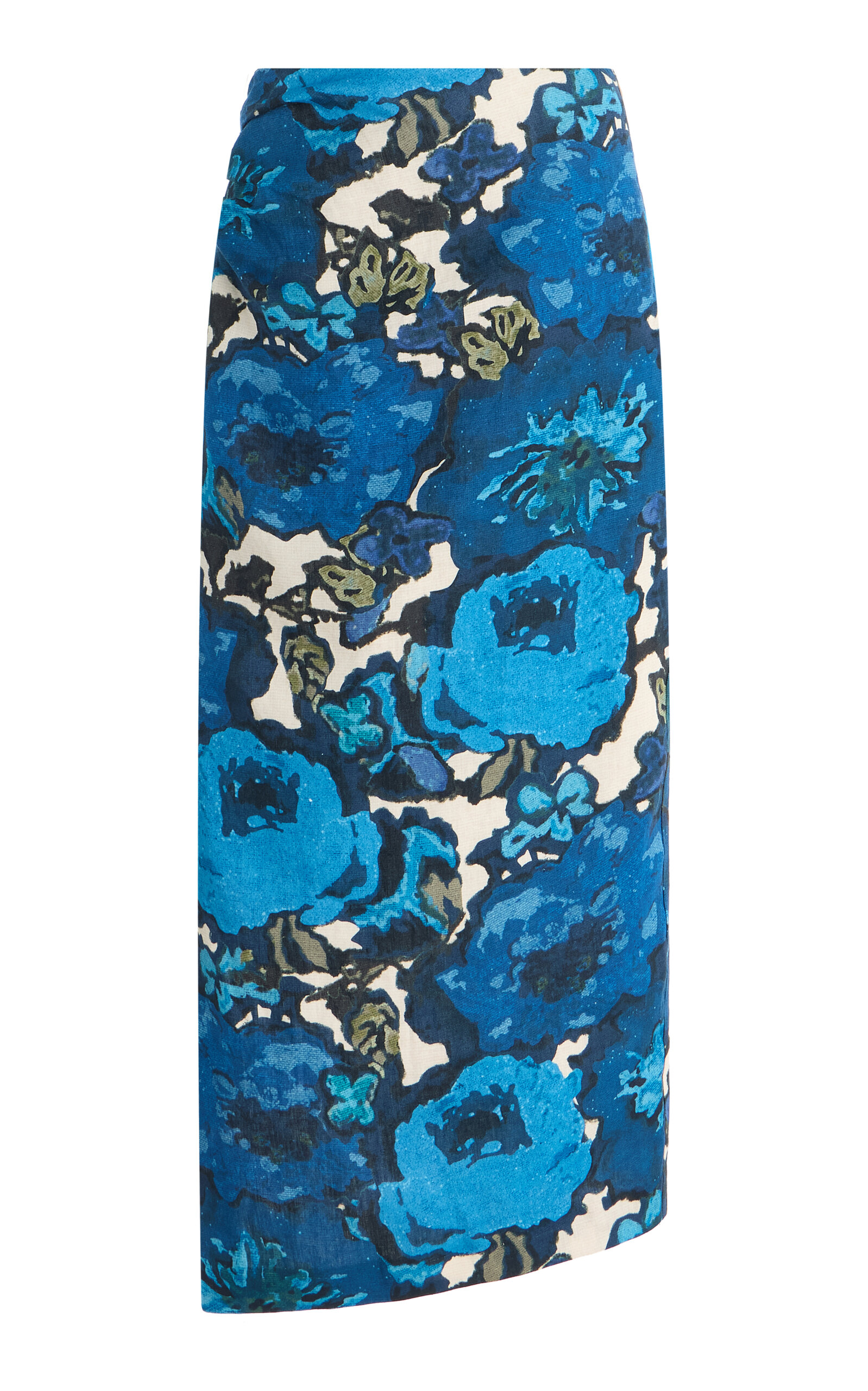 Sir Camellia Linen Midi Skirt In Blue