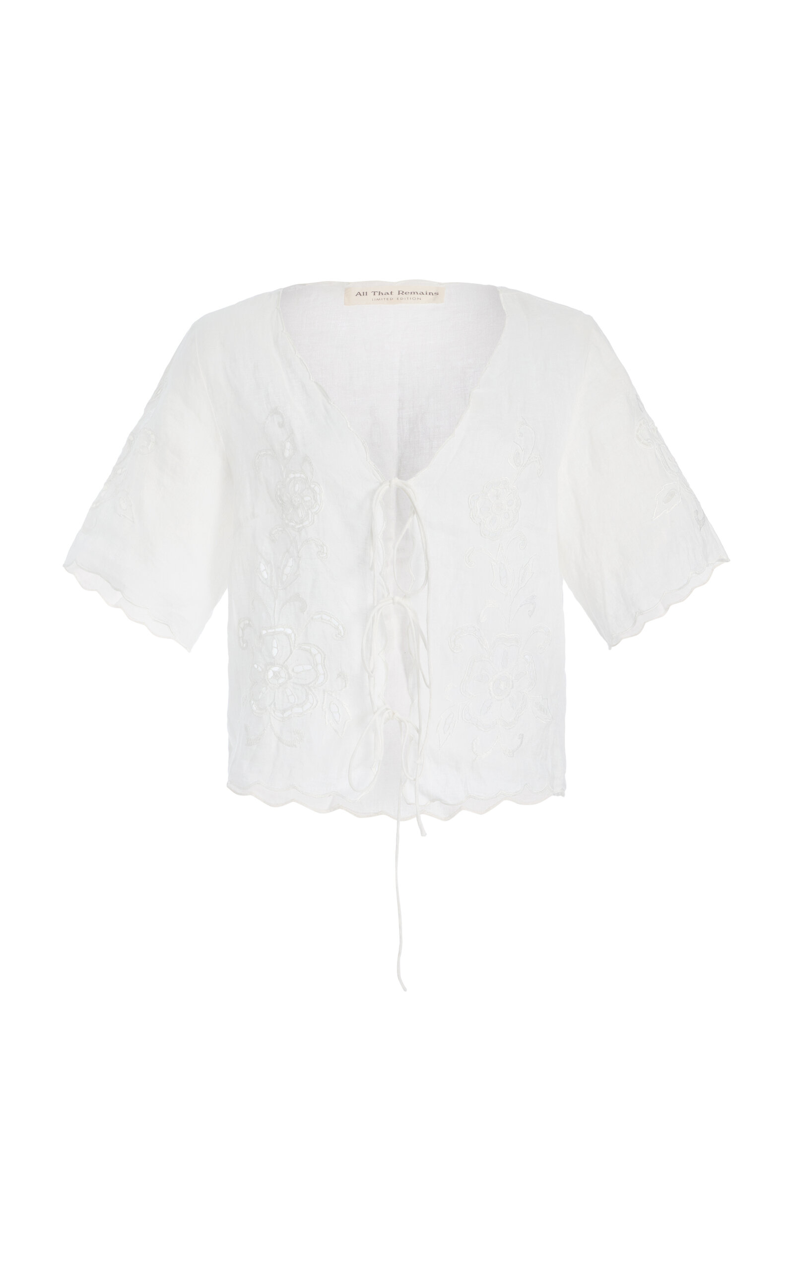 All That Remains Eta Embroidered Cotton Voile Tie-Front Top - White