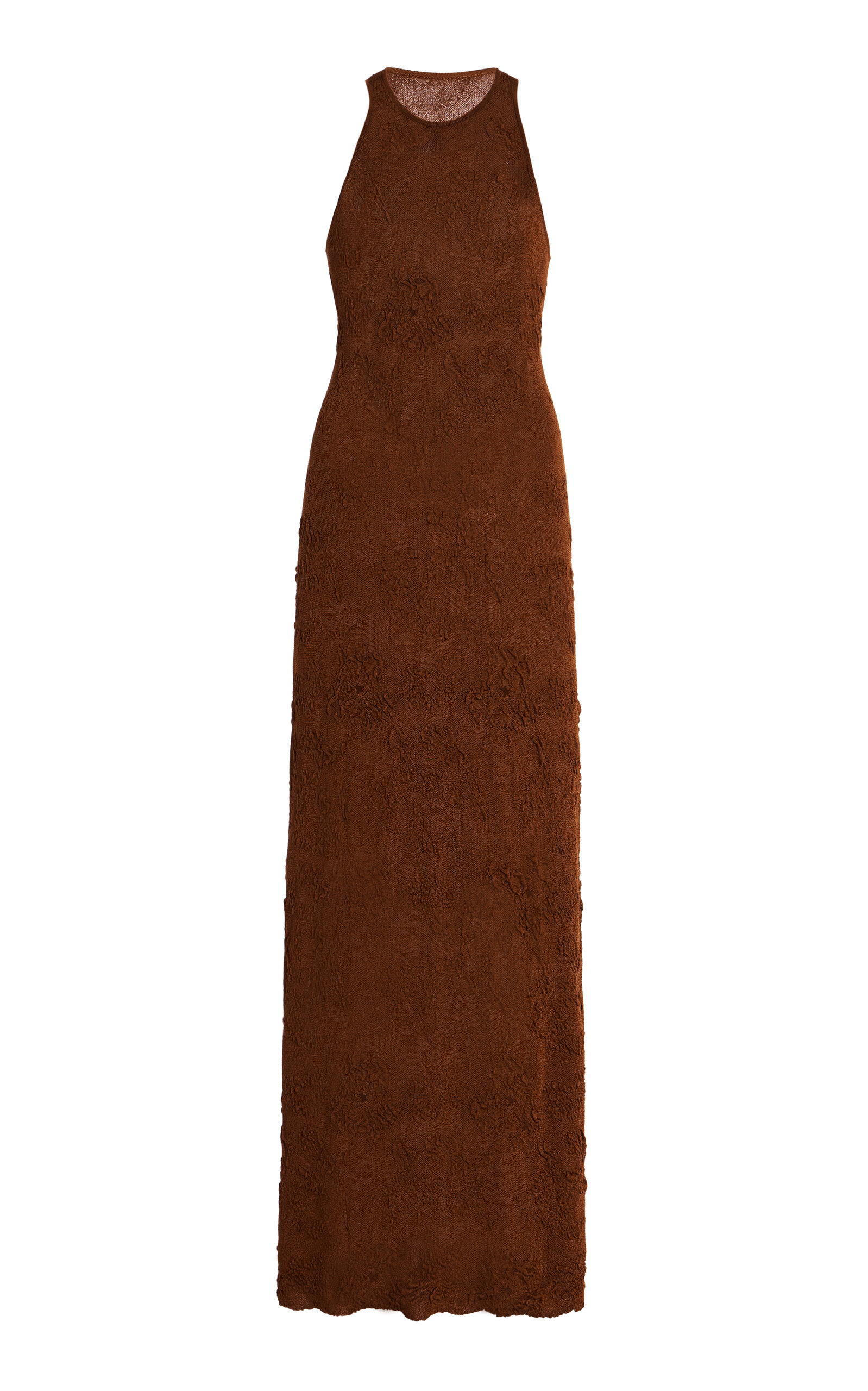 Maygel Coronel El Virao Open Back Knit Jacquard Maxi Dress In Brown