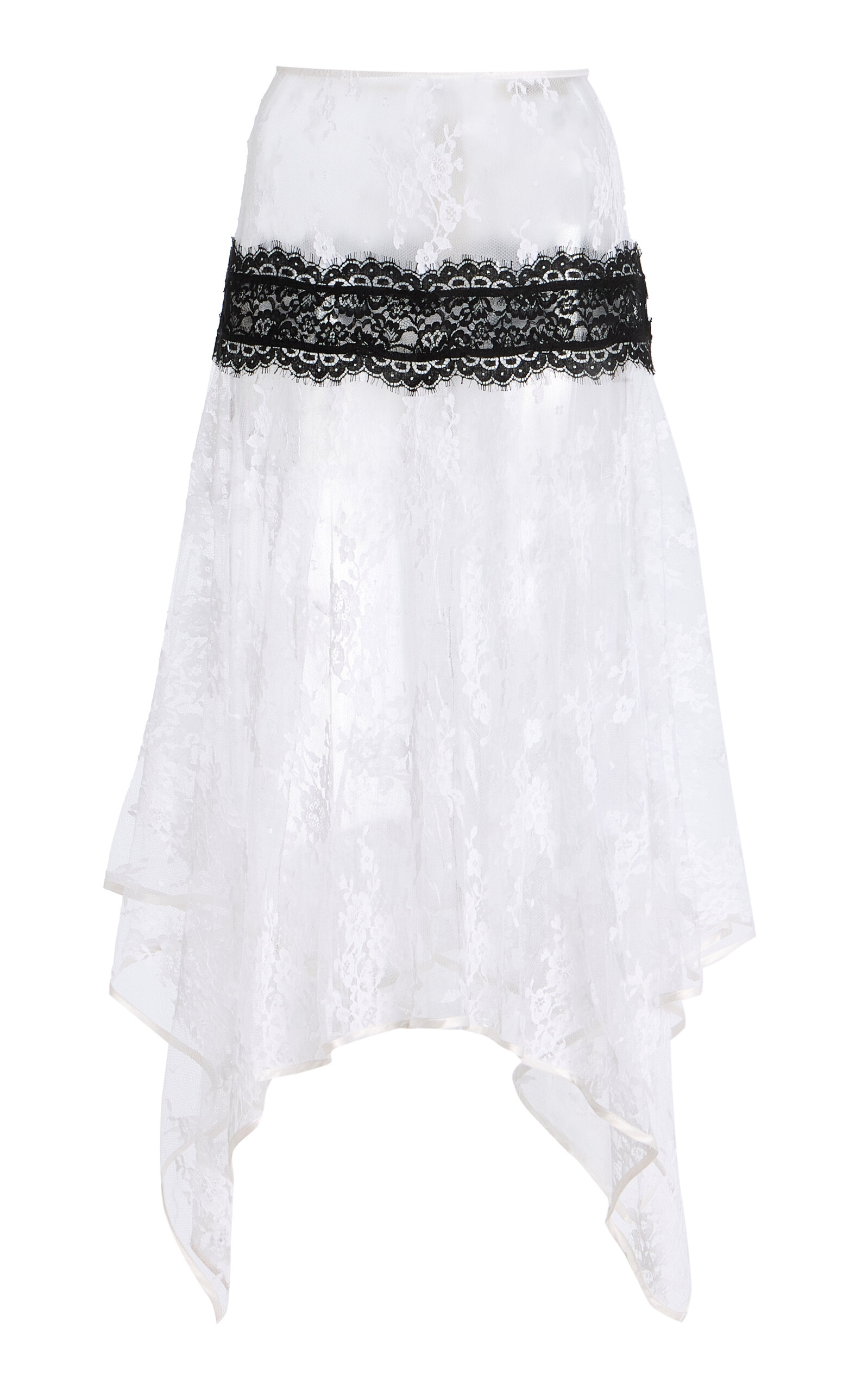 Asymmetric Cotton-Blend Lace Midi Skirt