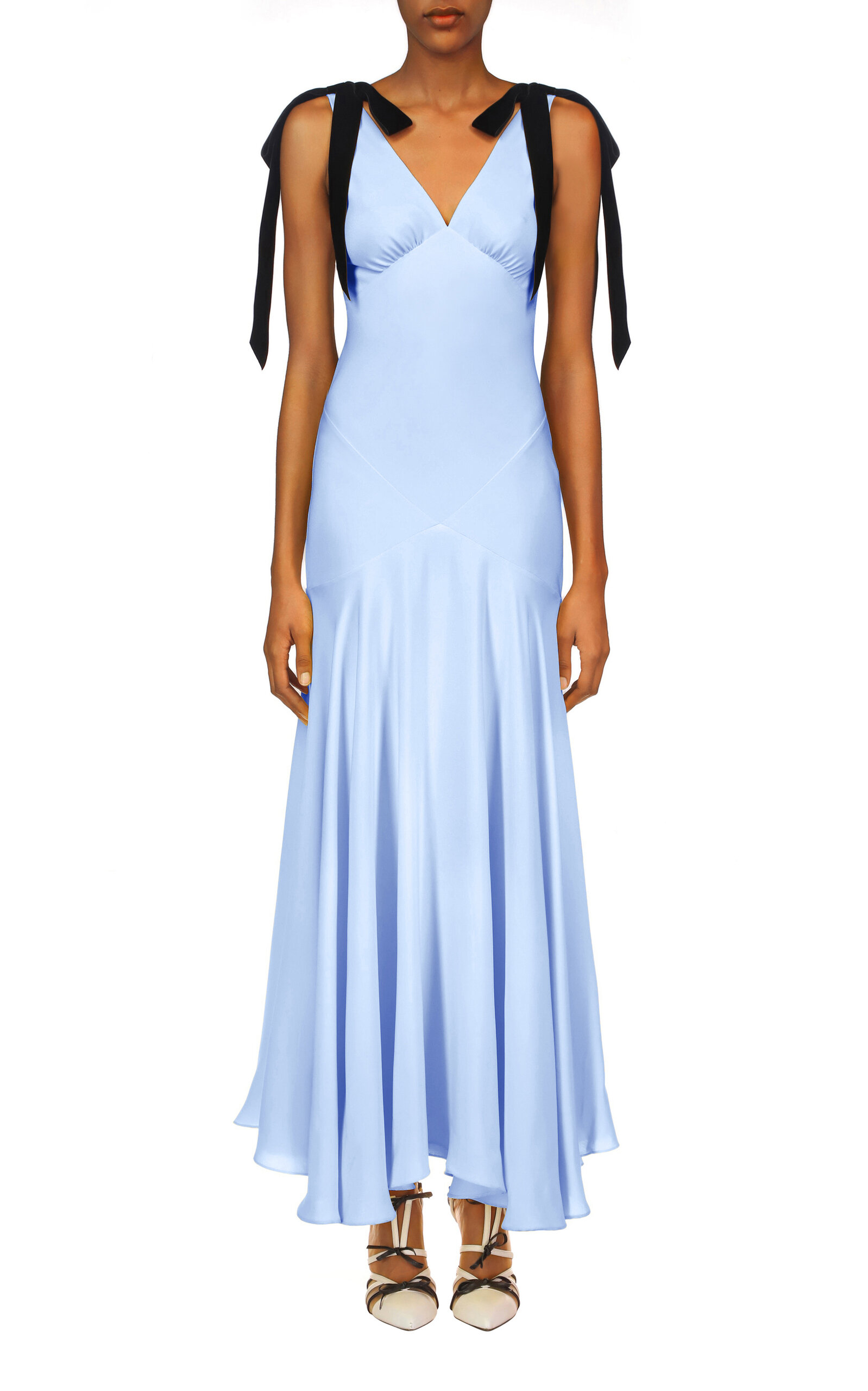 Rodarte Bow-detailed Silk Crepe Maxi Dress In Blue