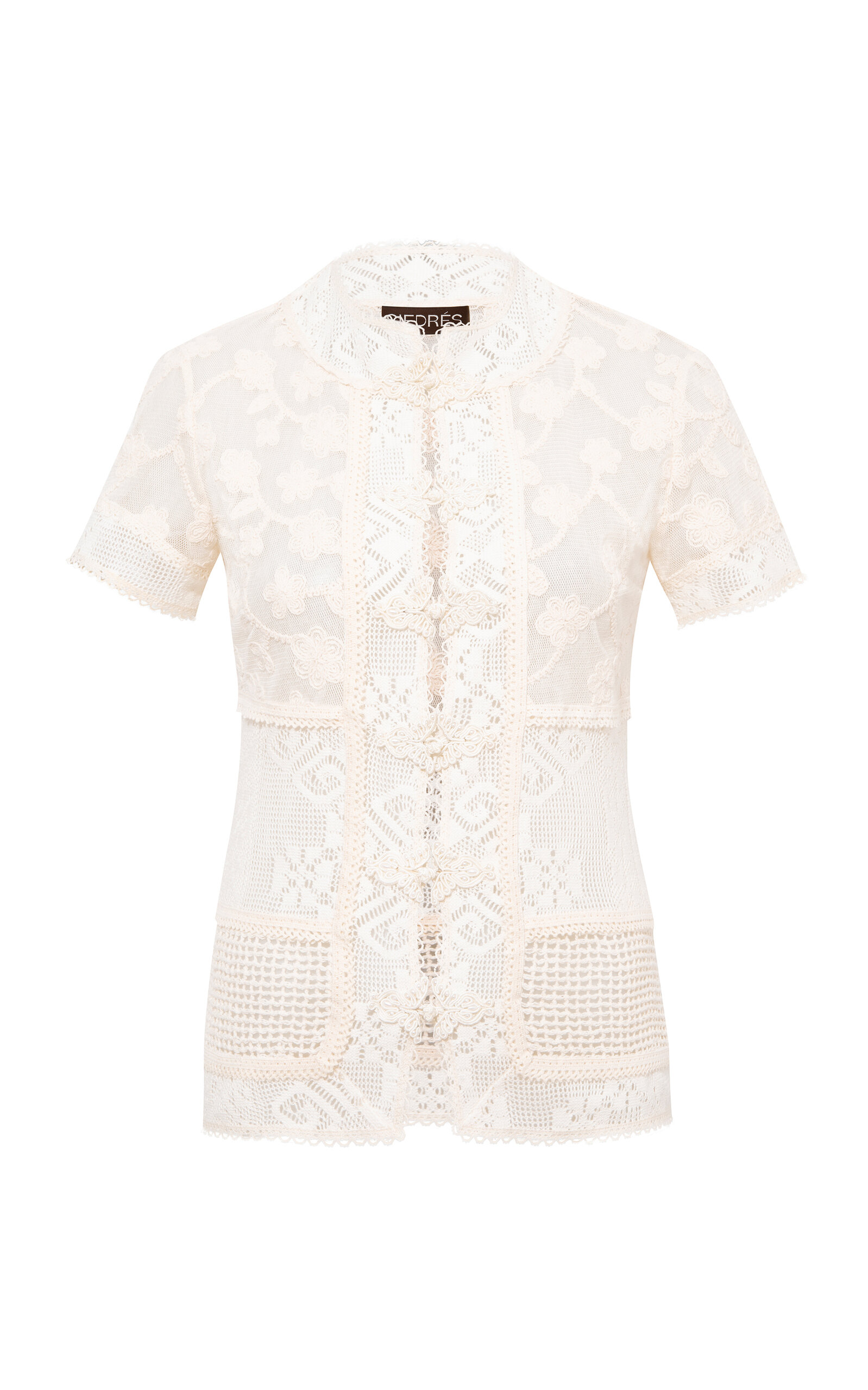 Siedres Syrine Lace Patchwork Cotton Top In White