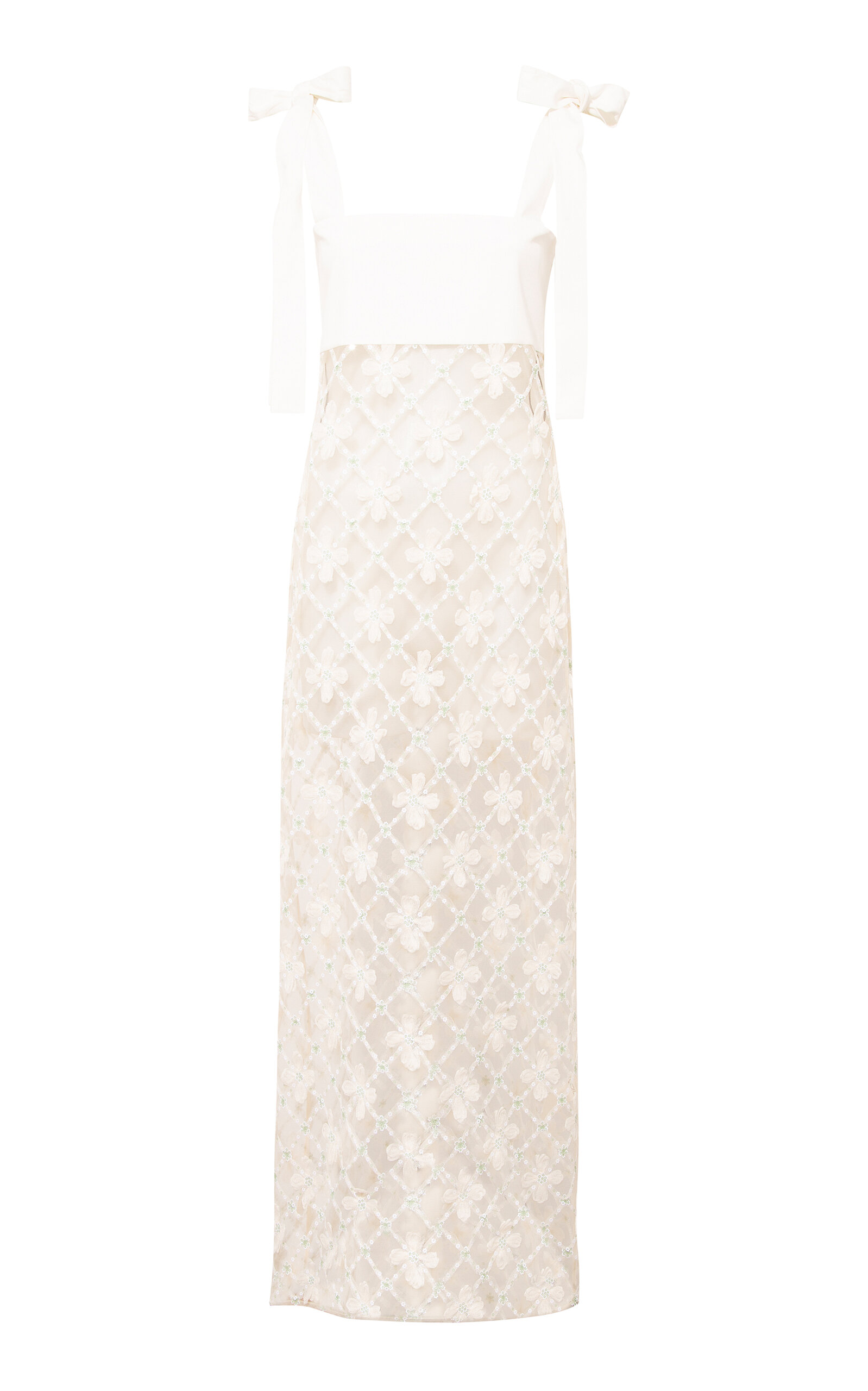 SIEDRES TALLULA BOW-EMBELLISHED COTTON LACE MAXI DRESS