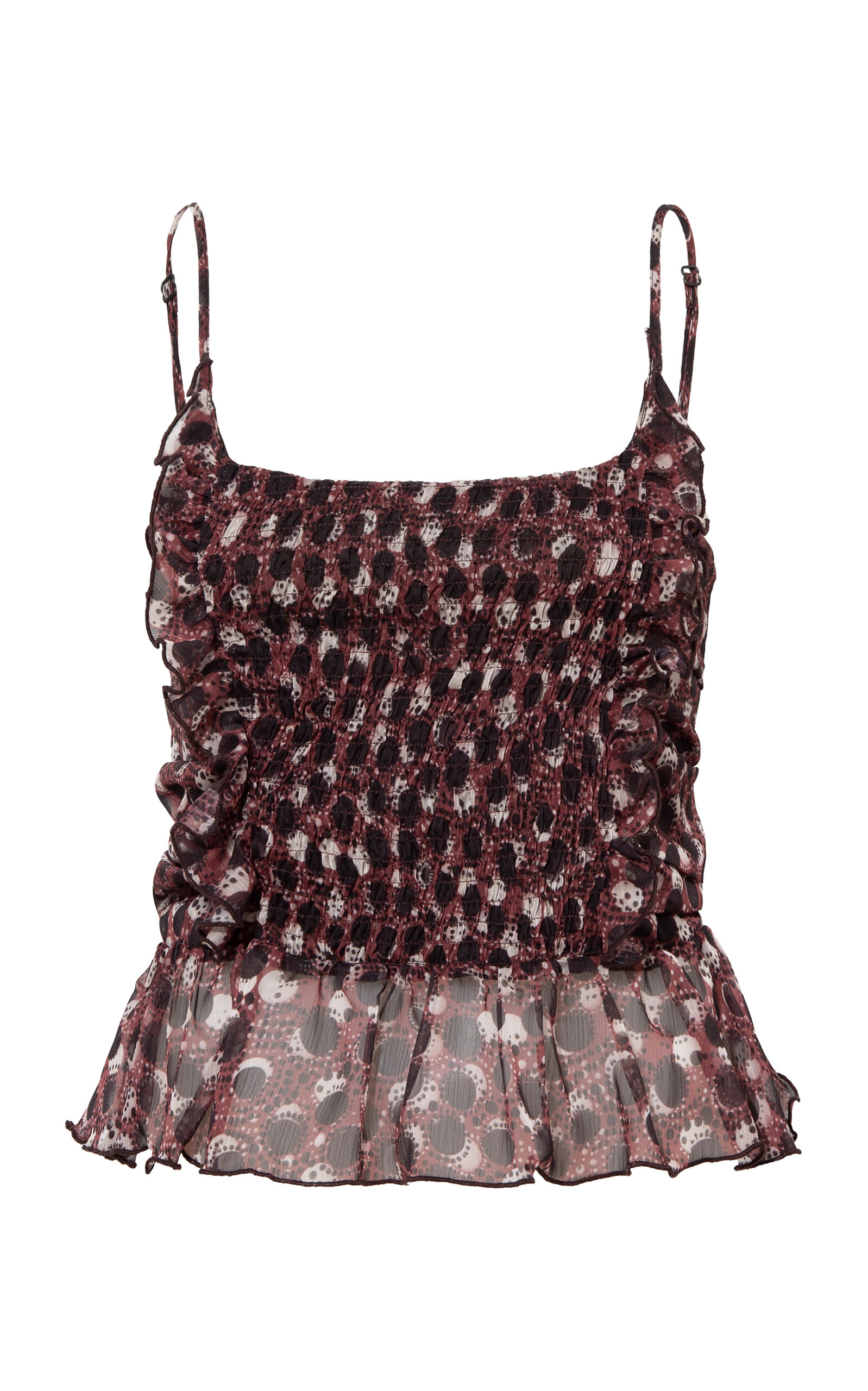 Shop Siedres Sventini Ruched Polka-dot Peplum Top In Multi