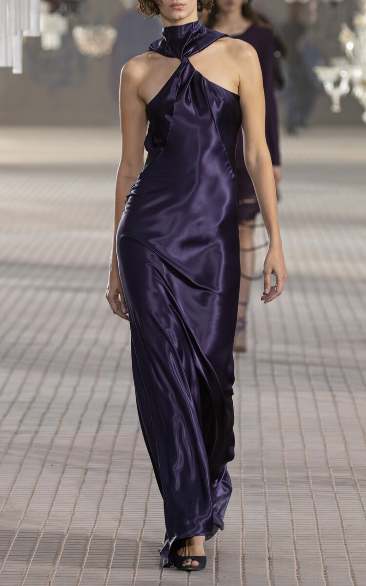 The Attico Twist-Front Satin Gown - Purple