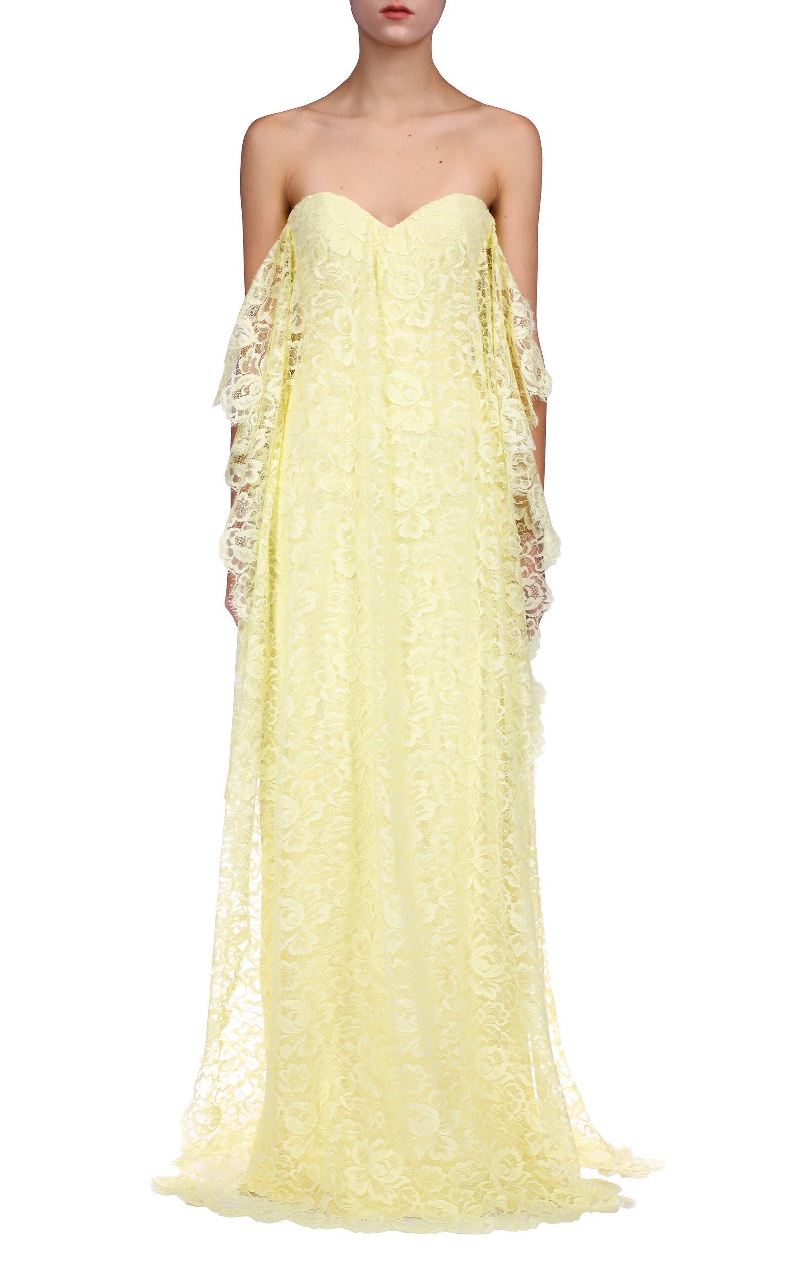 Rodarte Strapless Lace Gown In Yellow