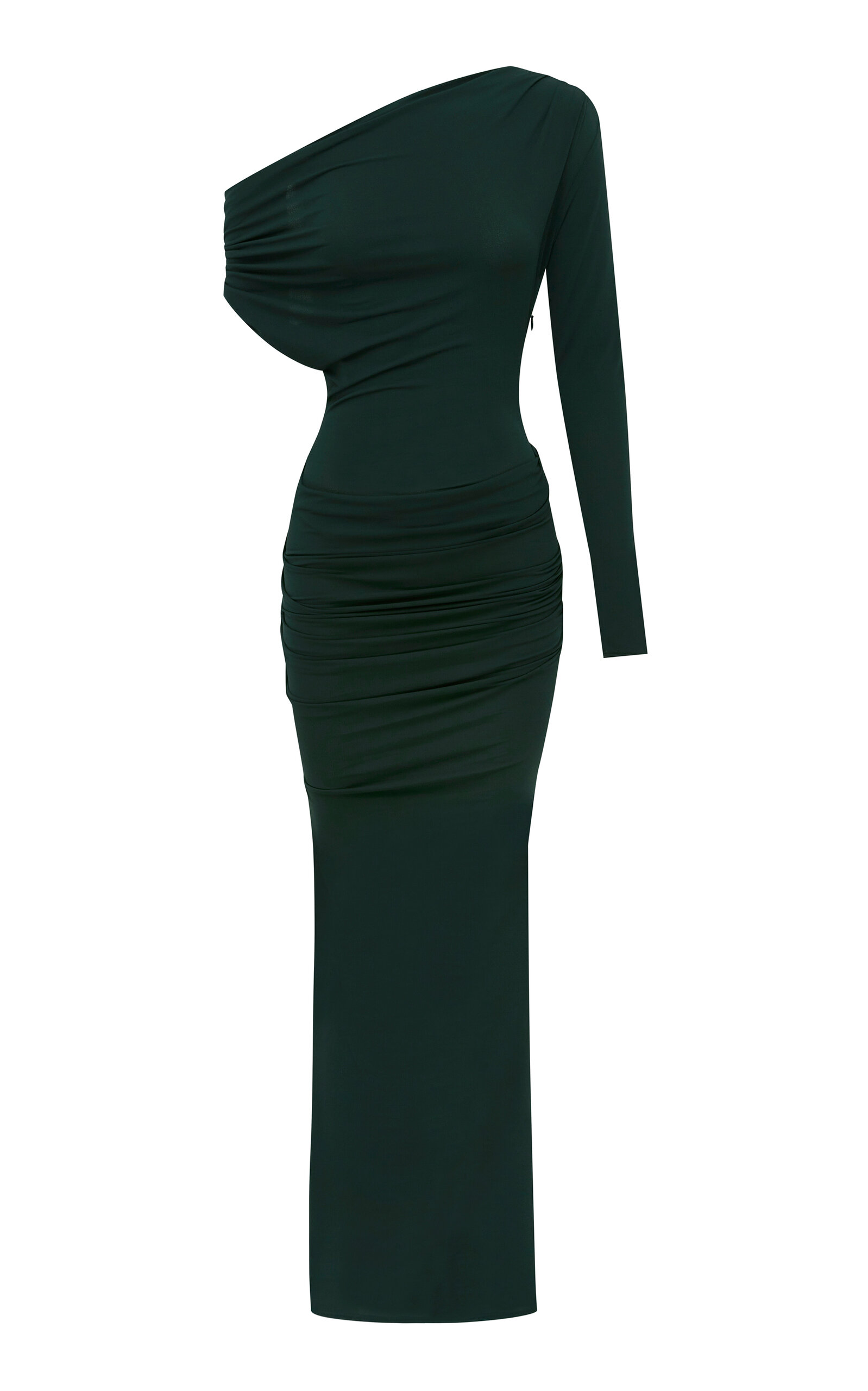 Alex Perry Asymmetric Draped Crepe Jersey Maxi Dress In Dark Green