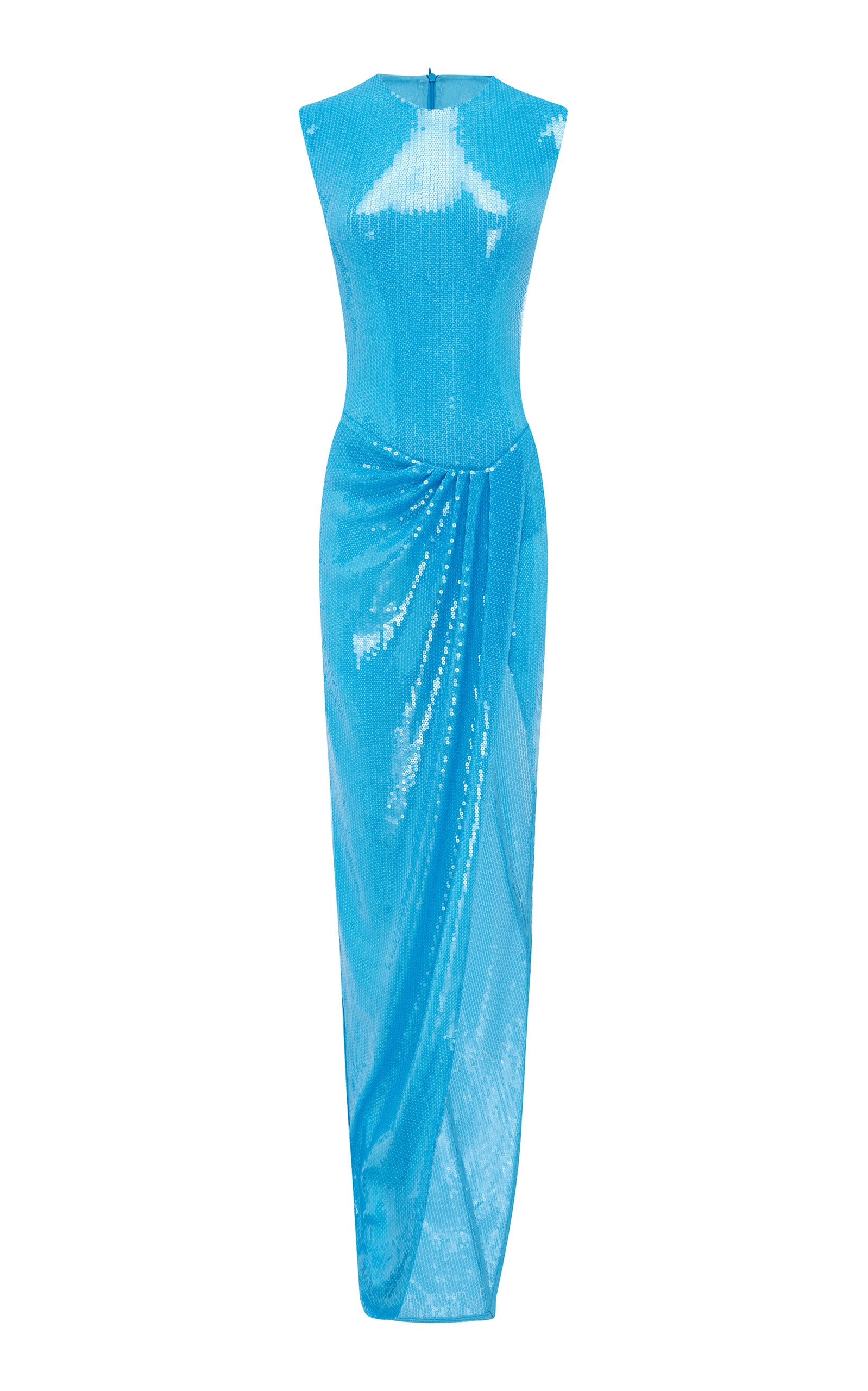 Sleeveless Ruched Sequin Embellished Gown