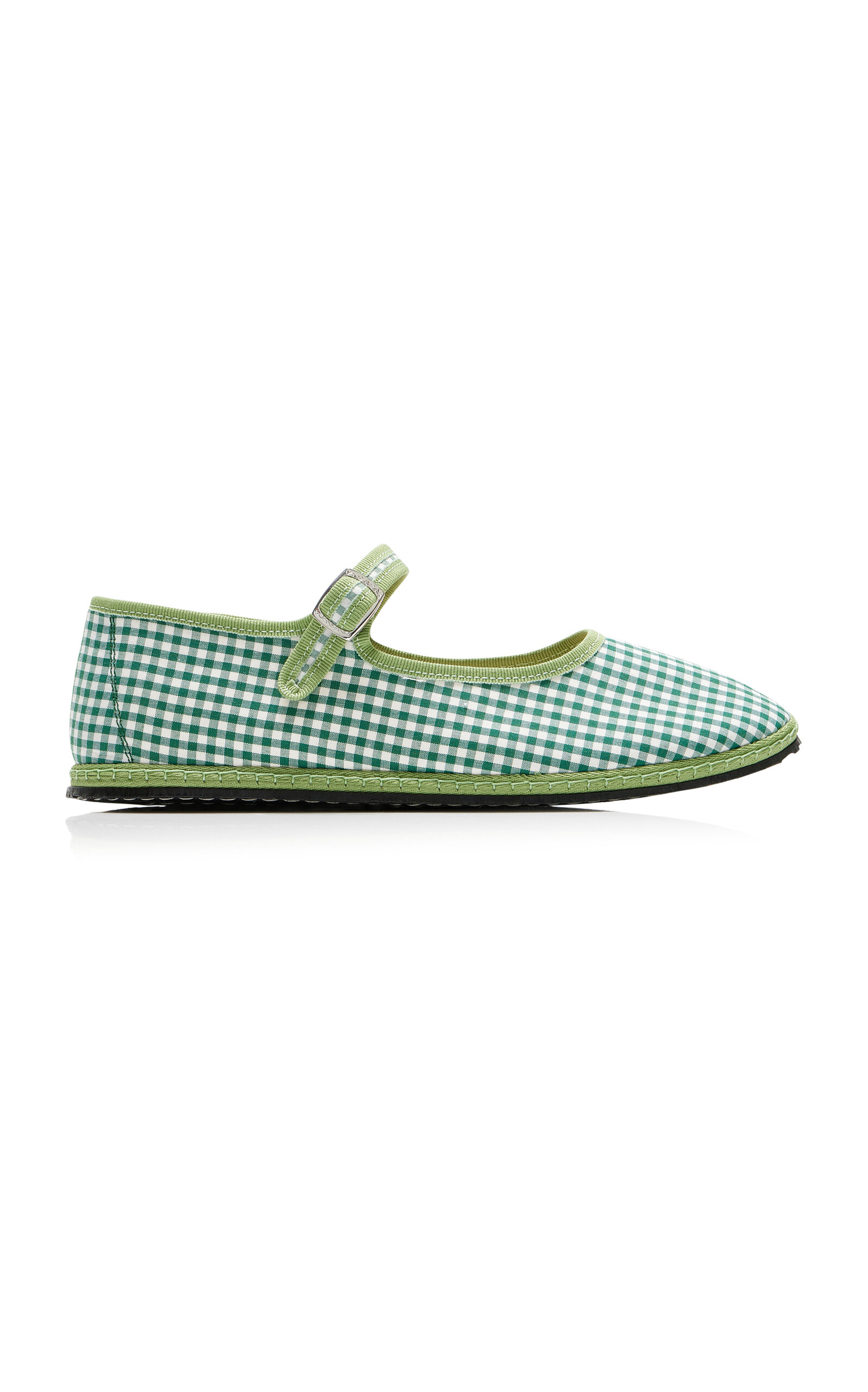 Vibi Venezia Exclusive Gingham Cotton Mary Jane Flats In Green