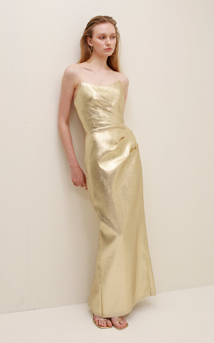 Francesca Miranda Mare Metallic Gold Jacquard Dress