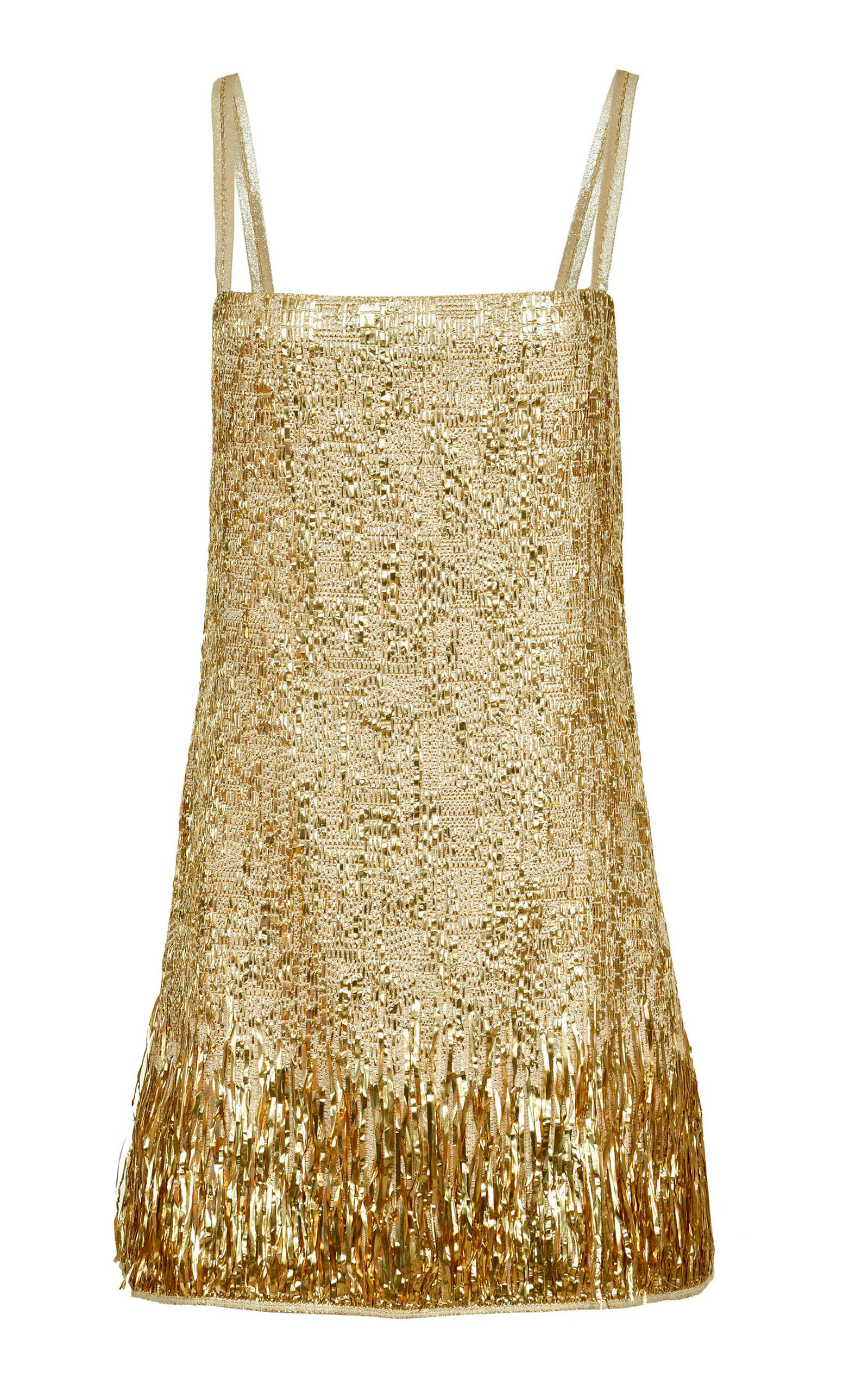 Francesca Miranda Cocco Fringed Gold Jacquard Mini Dress - Gold