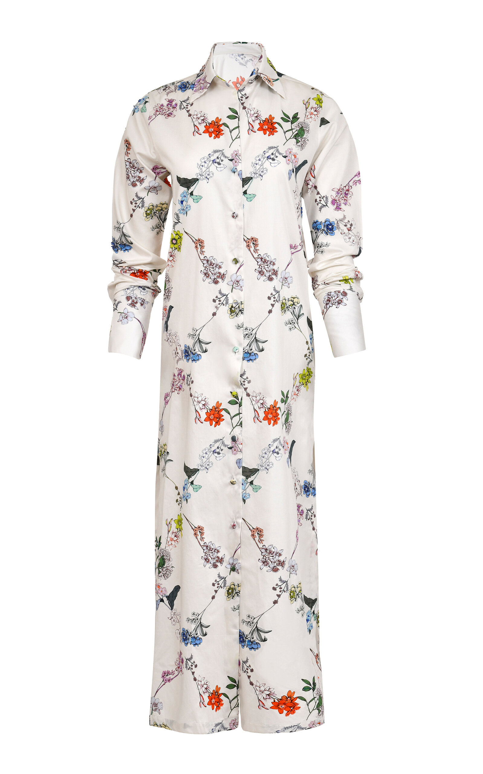 Menta Floral-Embroidered Cotton Long-Shirt