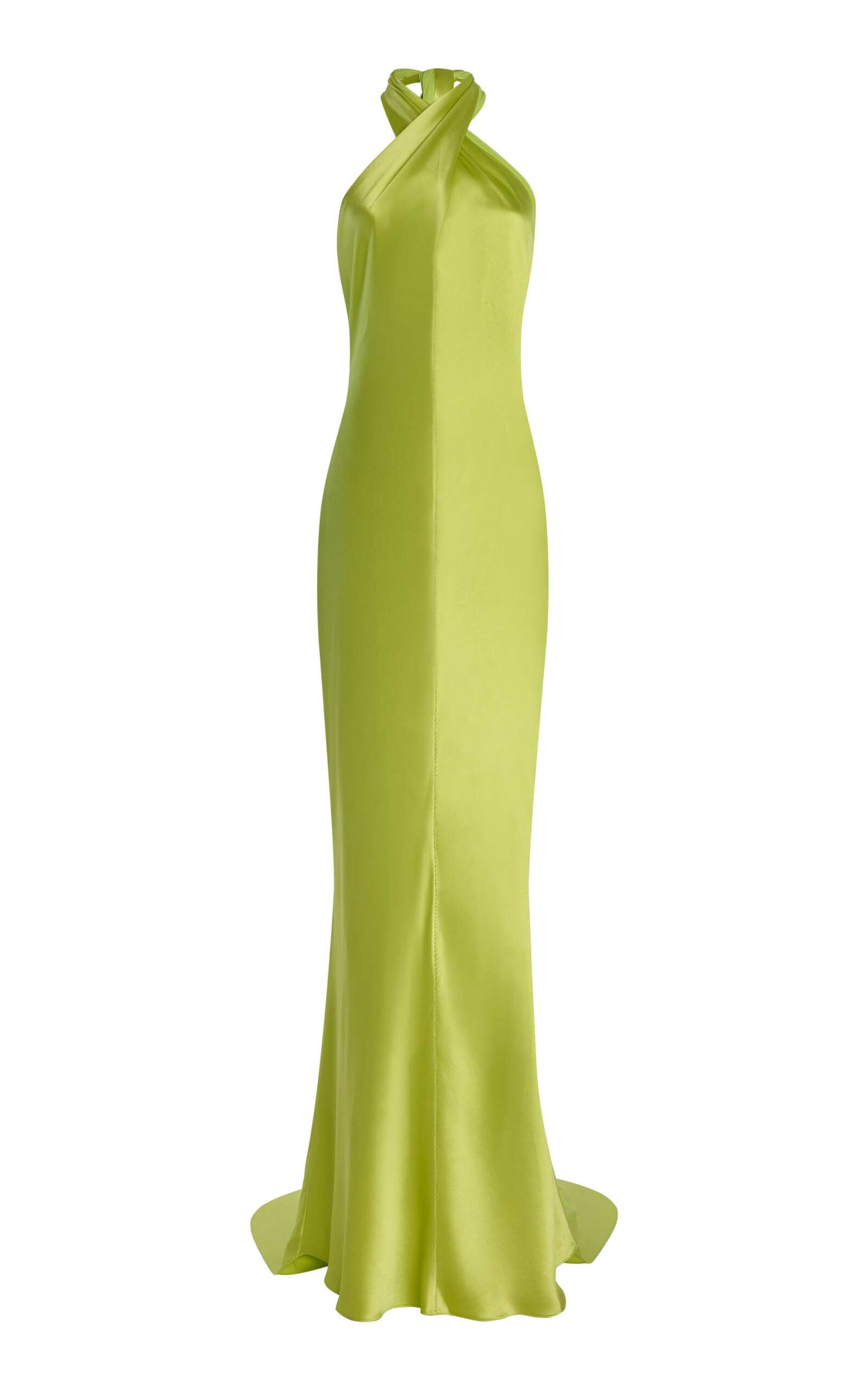 Francesca Miranda Olivia Cross-Halter Silk Maxi Dress - Green