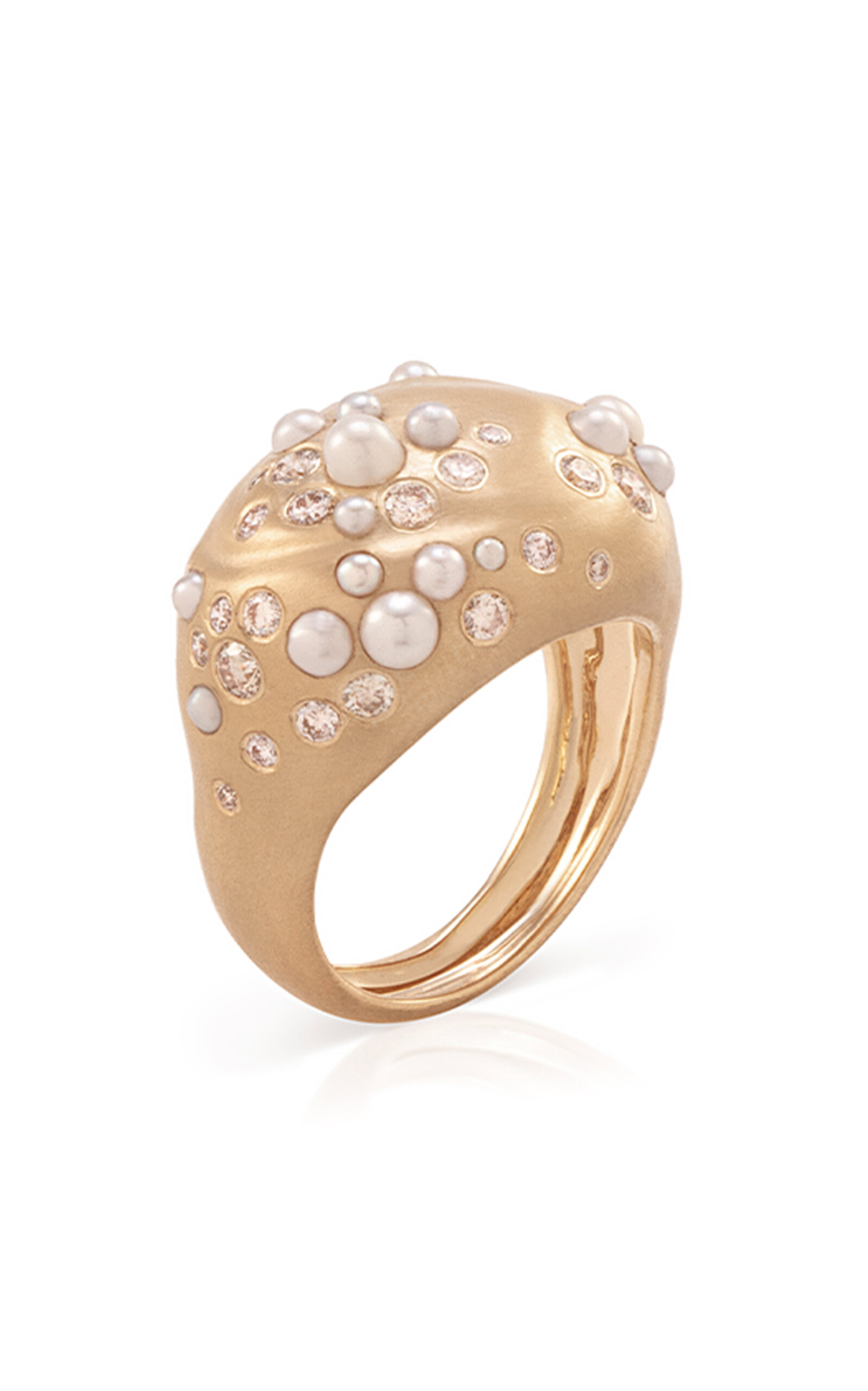 Nada Ghazal Drop Shine 18K Yellow Diamond And Pearl Ring - Gold - Moda Operandi