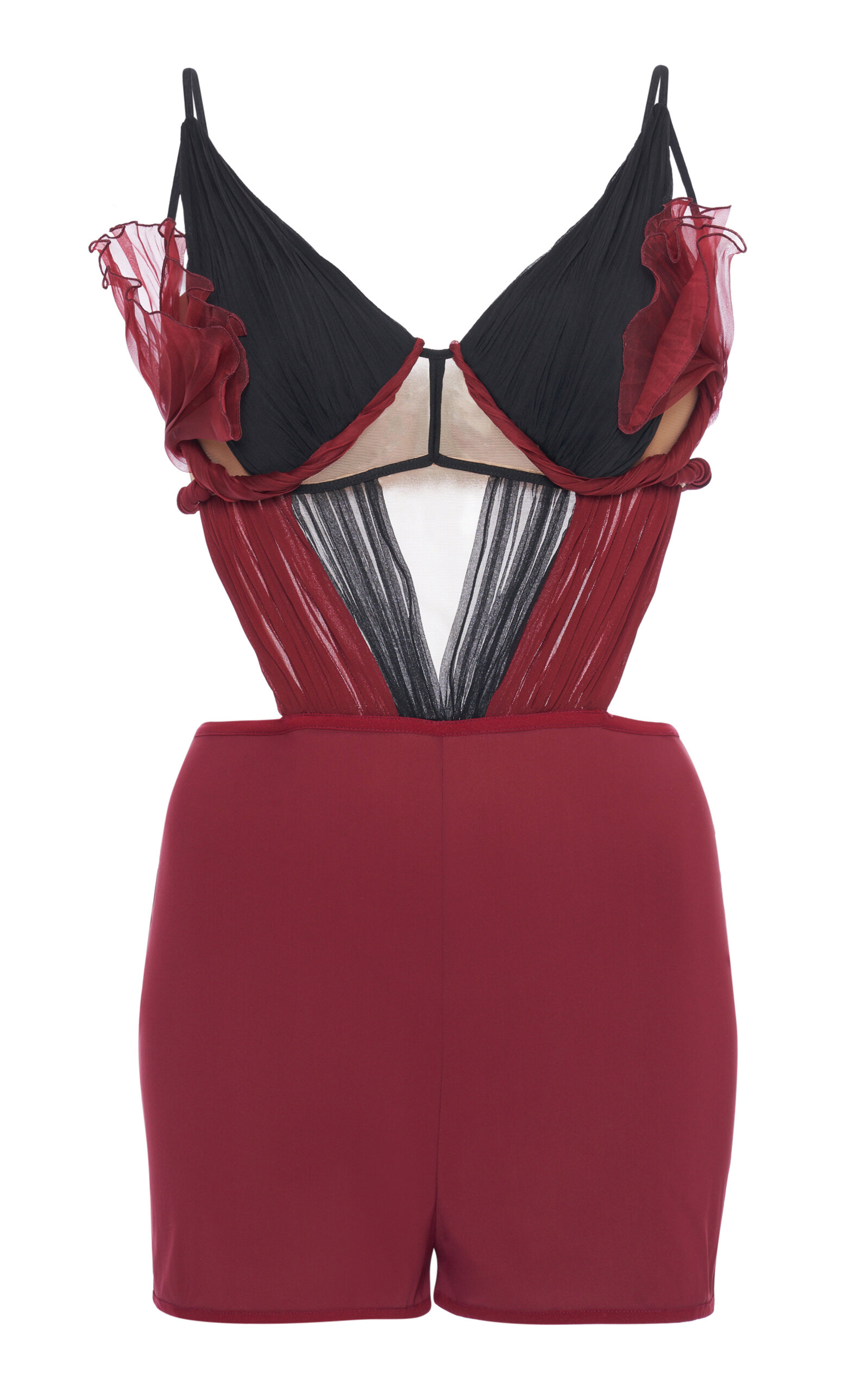 Nensi Dojaka Womens Black / Burgundy Petal Open-back Silk Playsuit In Red