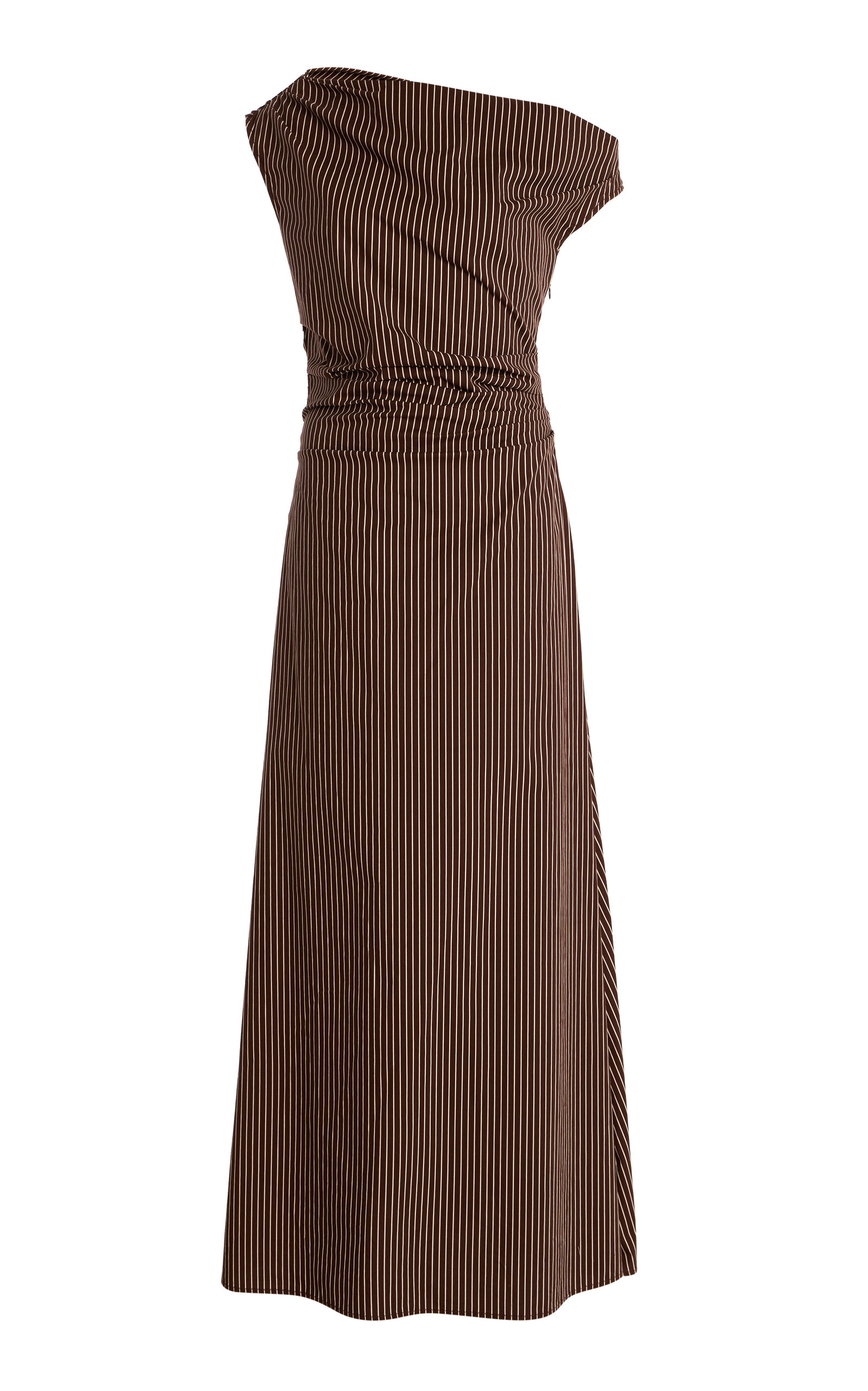 Staud Phare Striped Asymmetric Maxi Dress In Grey