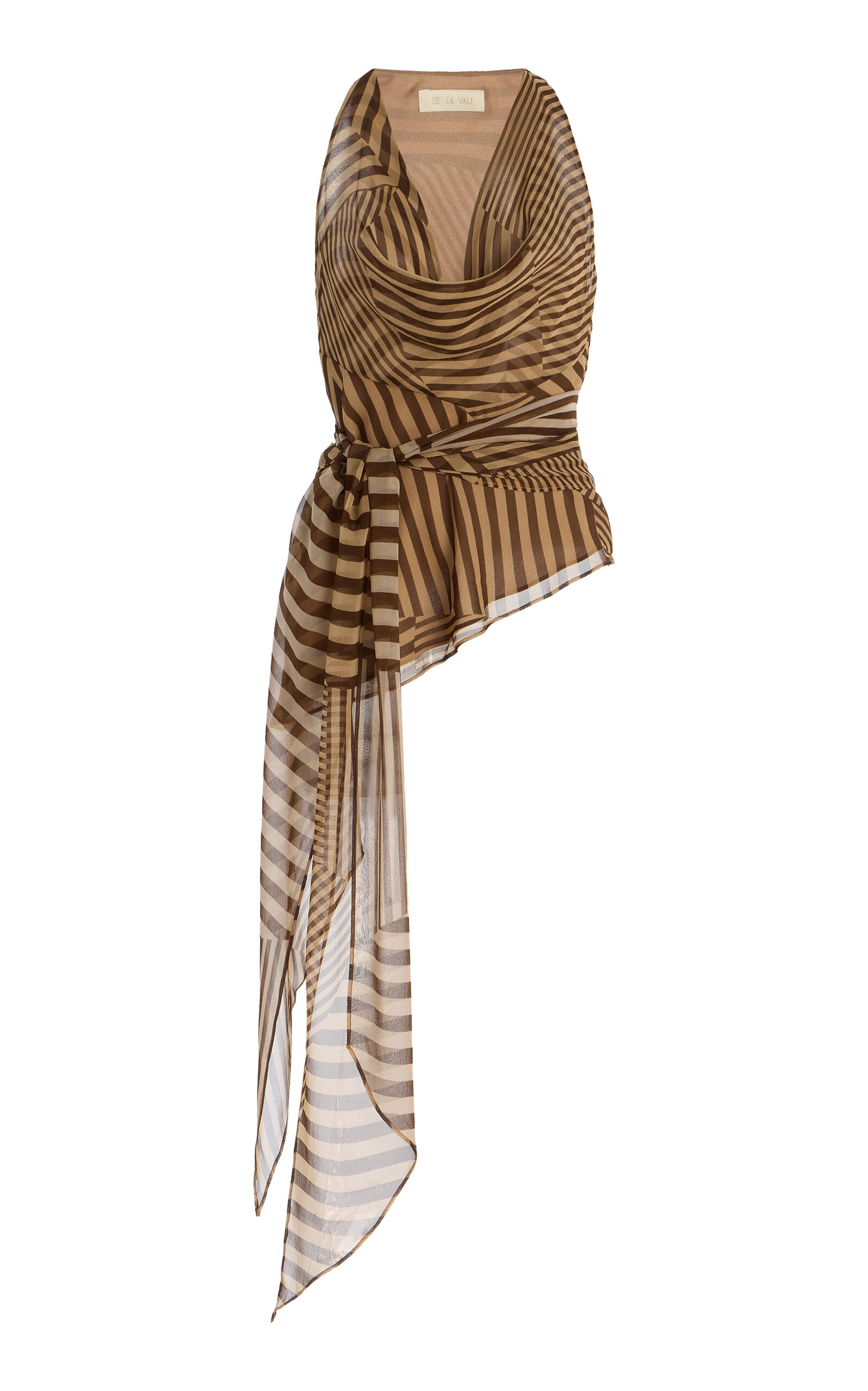 Diosa Scarf-Neck Striped Silk-Chiffon Top