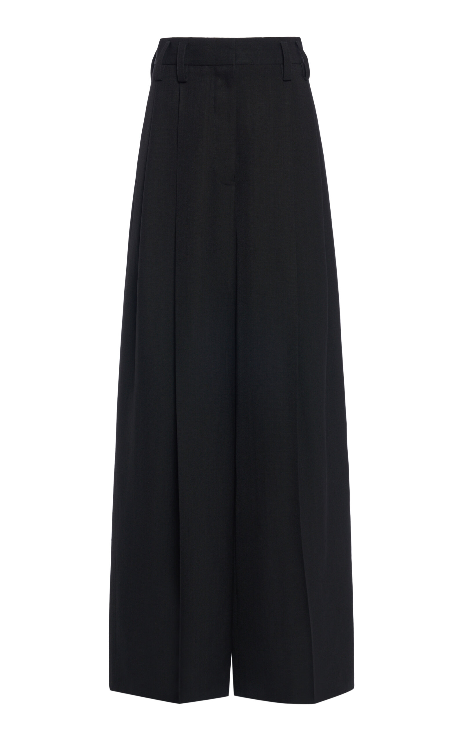 Pleated Crepe Suiting Wide-Leg Pants
