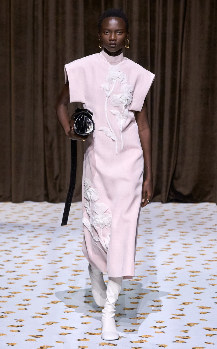 Jil Sander Floral-appliquéd Crepe Midi Dress In Pink