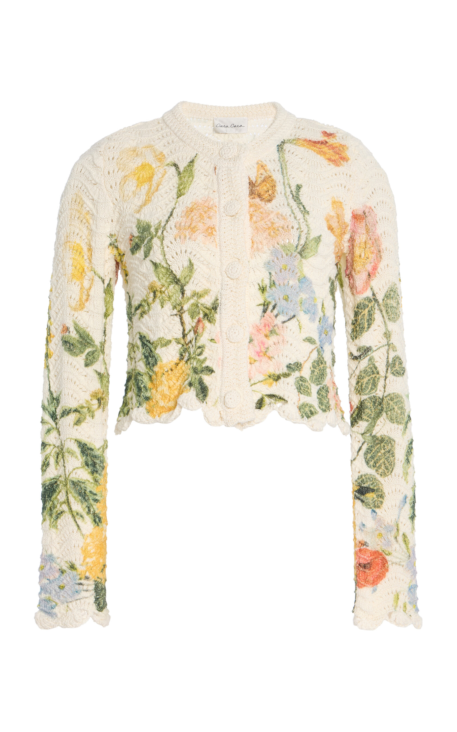 Cara Cara Jolene Cropped Knitted Cotton Cardigan - Floral