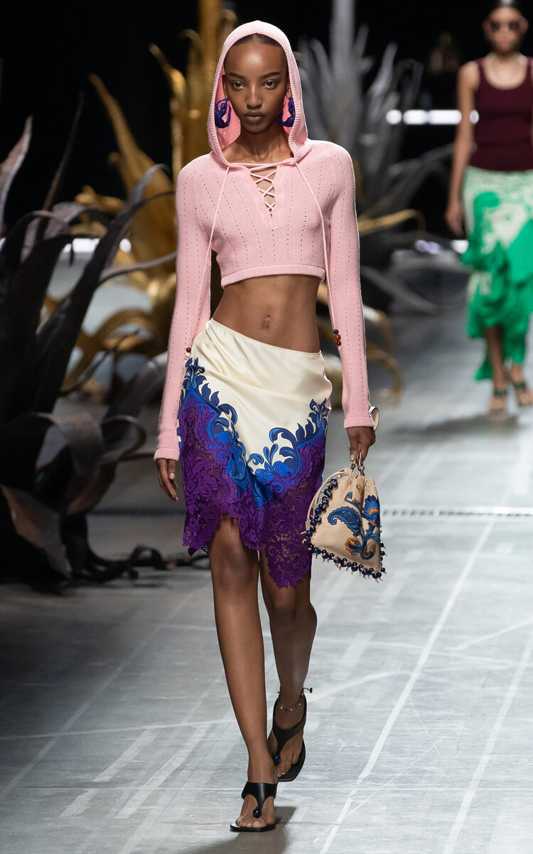Etro Lace-trimmed Silk Skirt In Multi