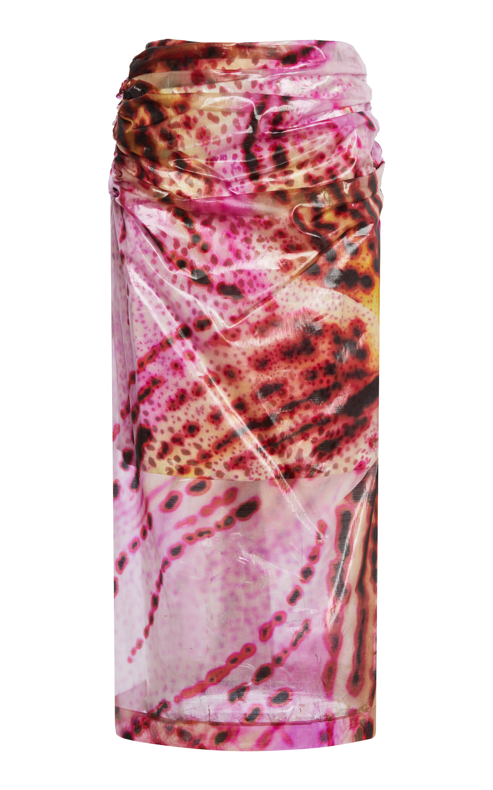 Dries Van Noten Womens Fuchsia Flower-print Ruched Woven-blend Midi Skirt In Fuchsia