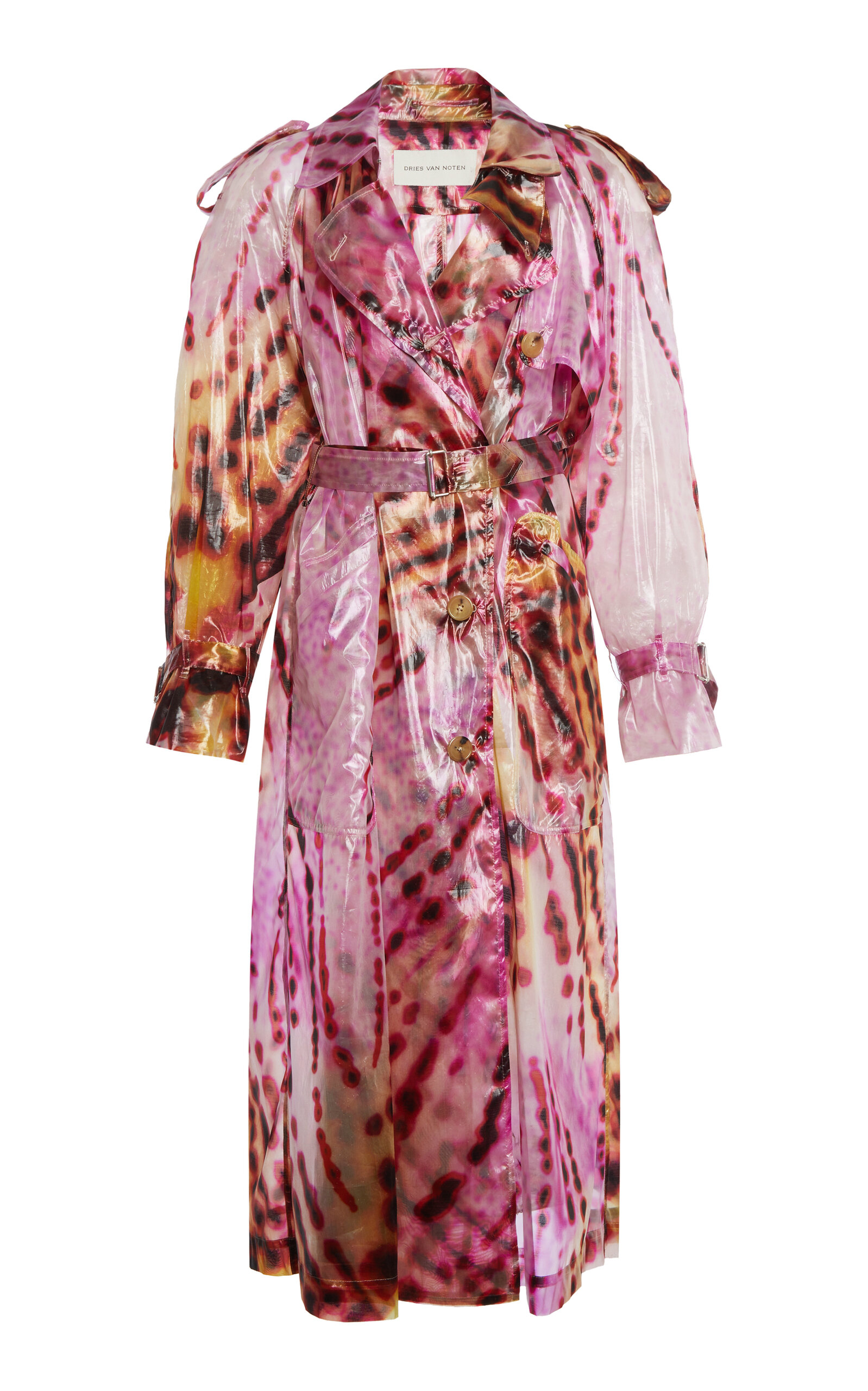Shop Dries Van Noten Orchid-print Silk-blend Trench Coat In Fuchsia
