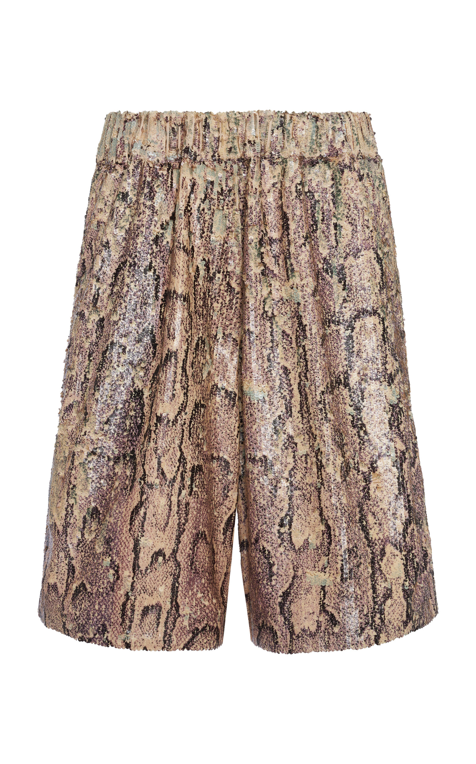 Shop Dries Van Noten Sequined Snake-print Cotton Poplin Wide-leg Shorts In Python