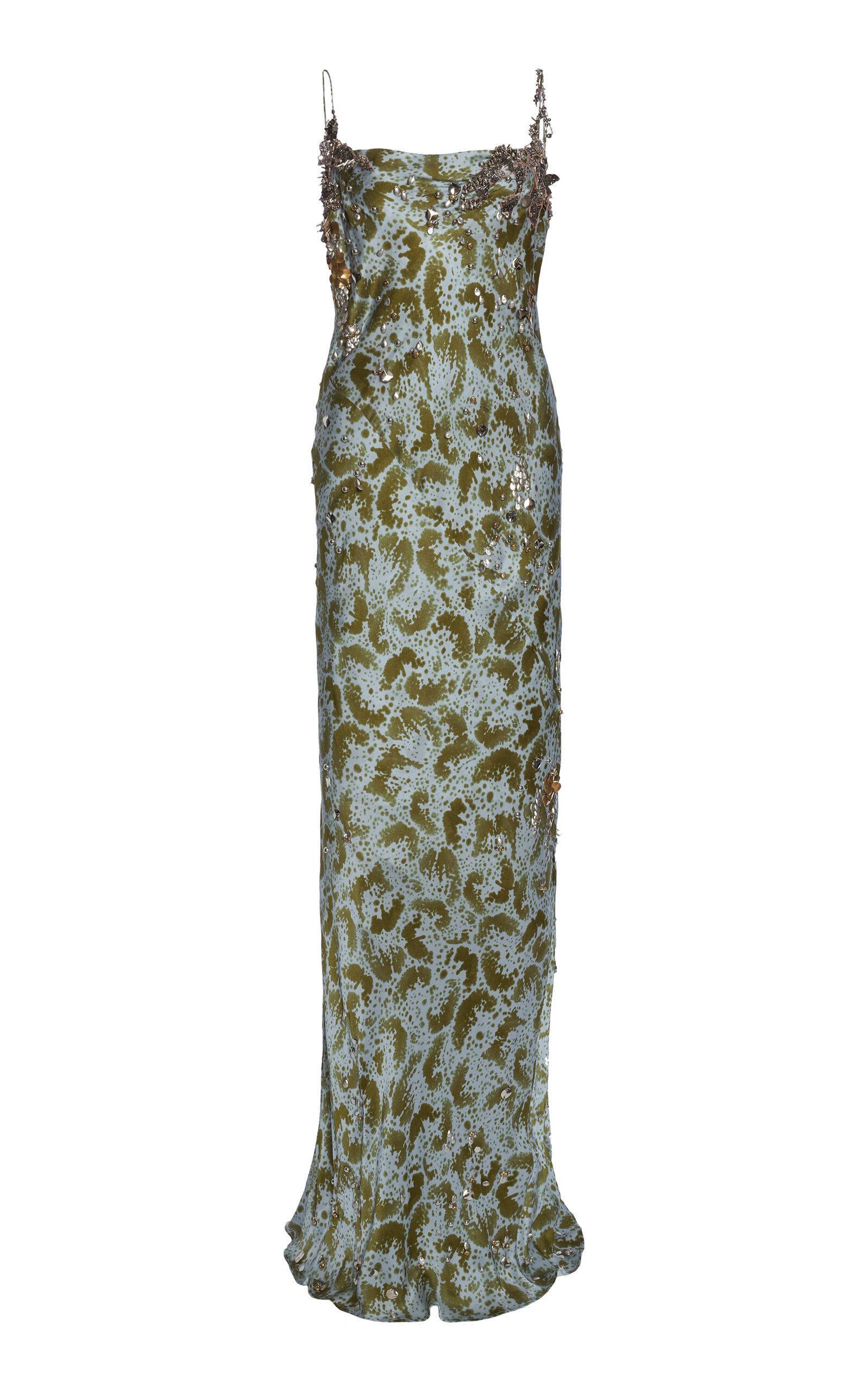 Dries Van Noten Deryl Embroidered Orchid-Print Silk-Satin Gown - Khaki