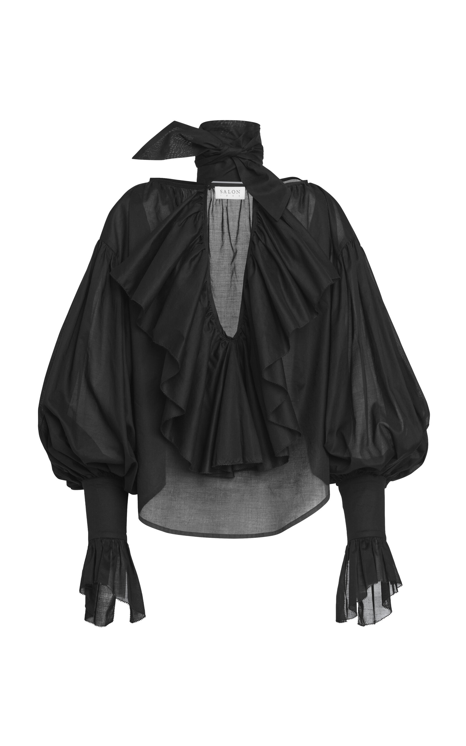 Salon 1884 Giacomo Ruffled Cotton Chemise Top In Black