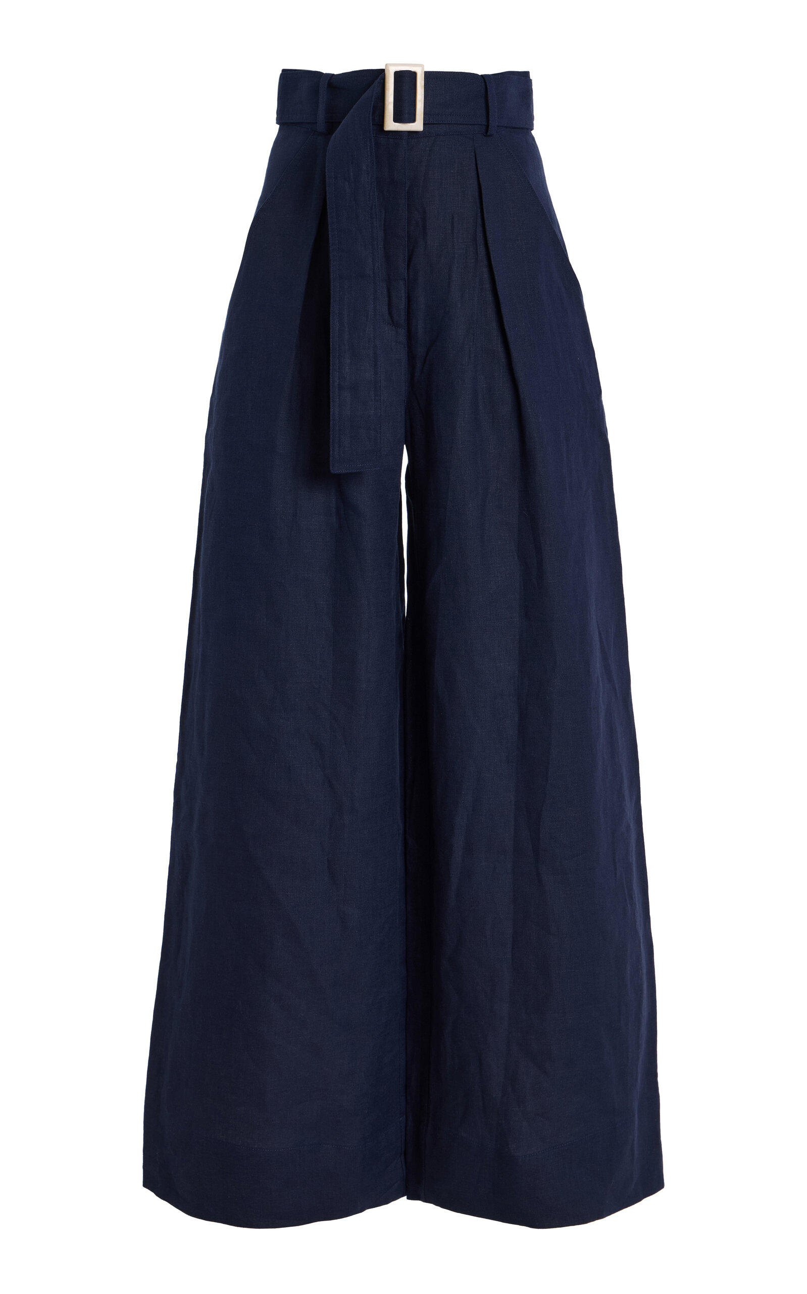 Shop Matthew Bruch High-rise Linen Wide-leg Pants In Navy