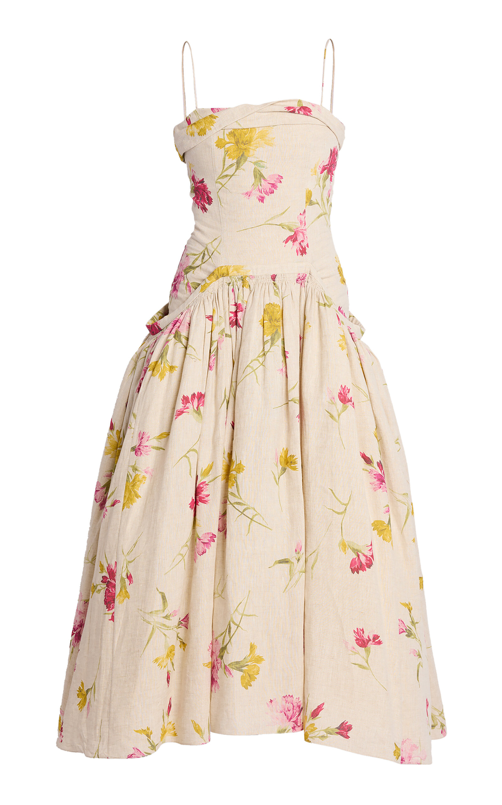 Erdem Full-Skirt Linen Midi Dress