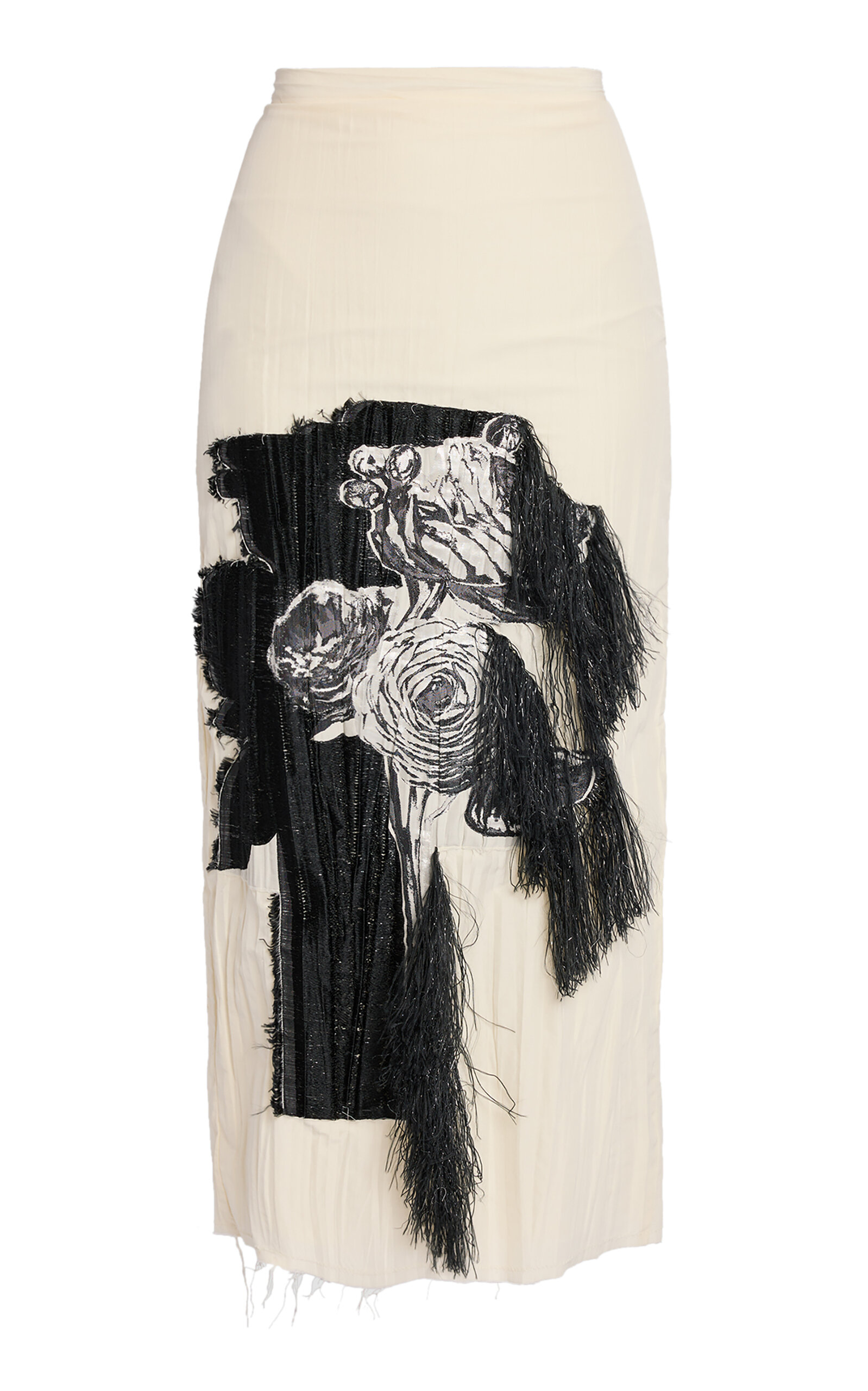 Shop Erdem Printed Cotton-blend Pencil Midi Skirt In Black,white