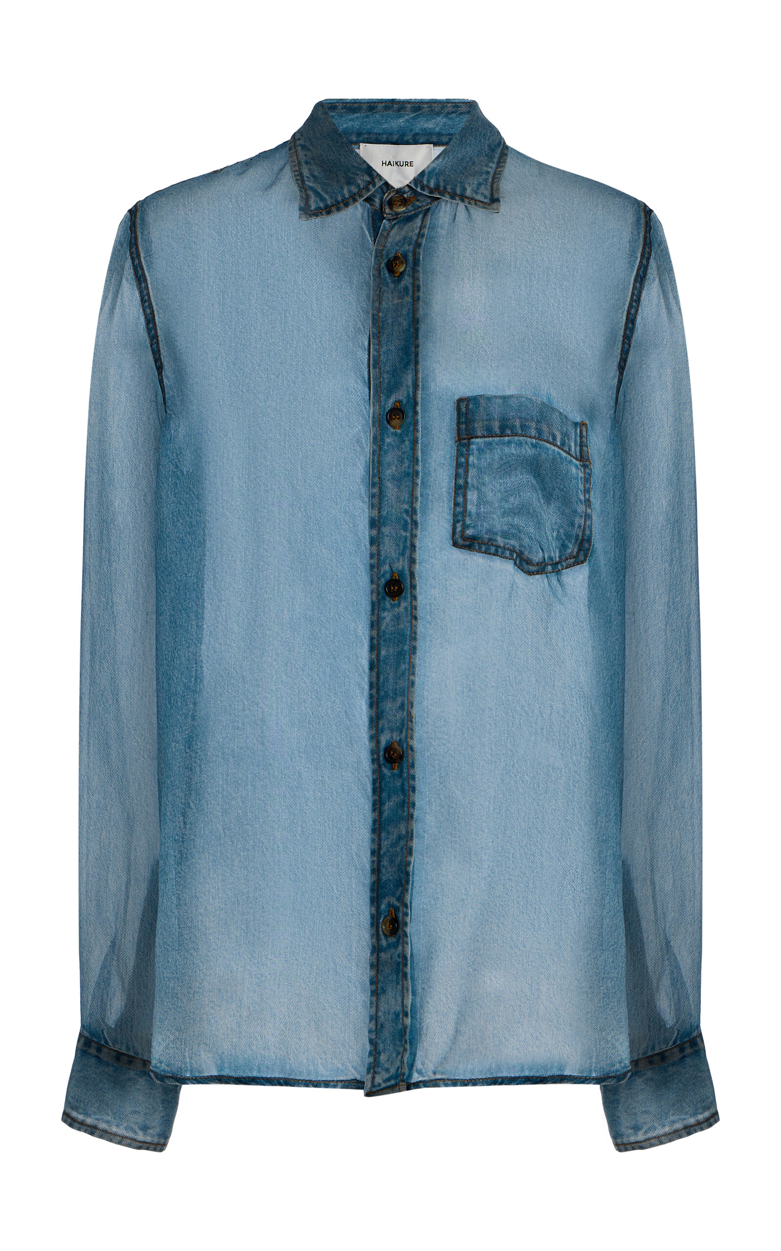 Haikure Ronda Denim-print Silk Shirt In Medium Wash