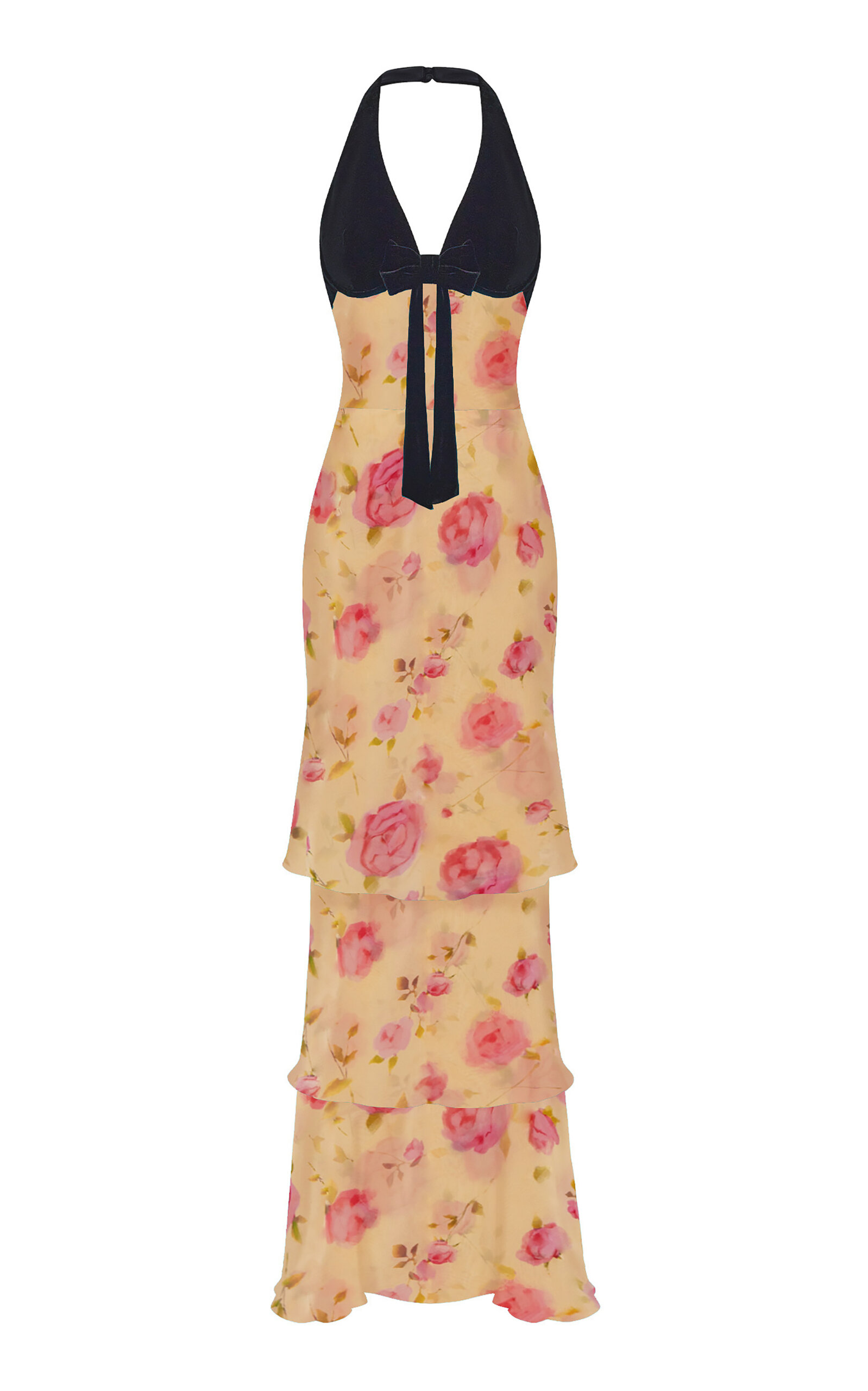 Rasario Bow-detailed Chiffon Velvet Maxi Dress In Yellow ModeSens