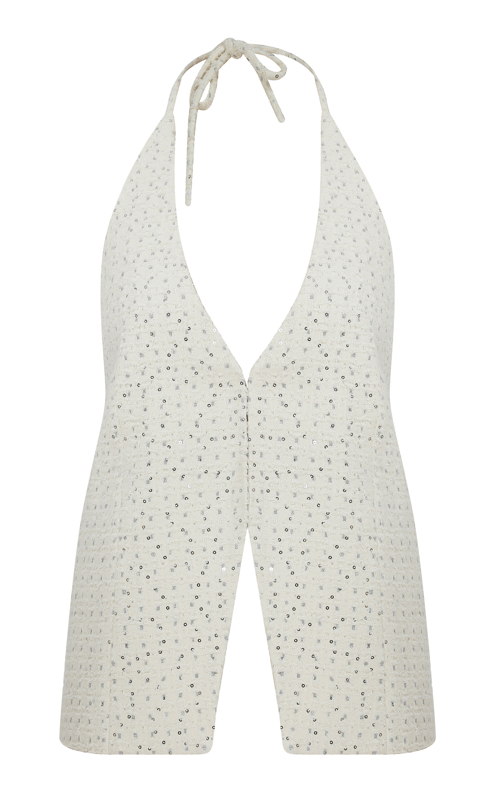 Ila Joie Open Back Embellished Denim Vest In Off-white