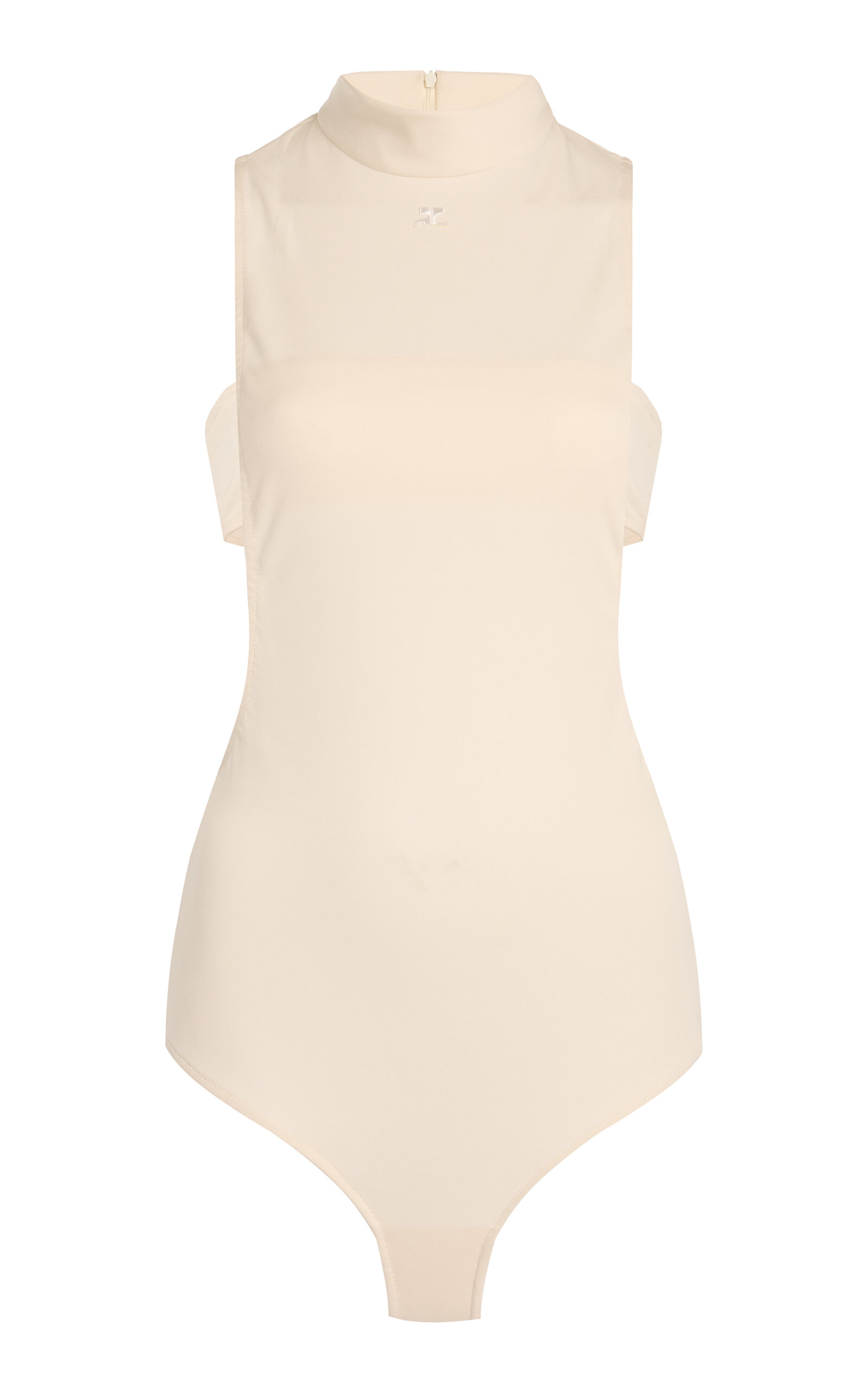 Courrèges Mockneck Crepe Jersey Bodysuit In Ivory