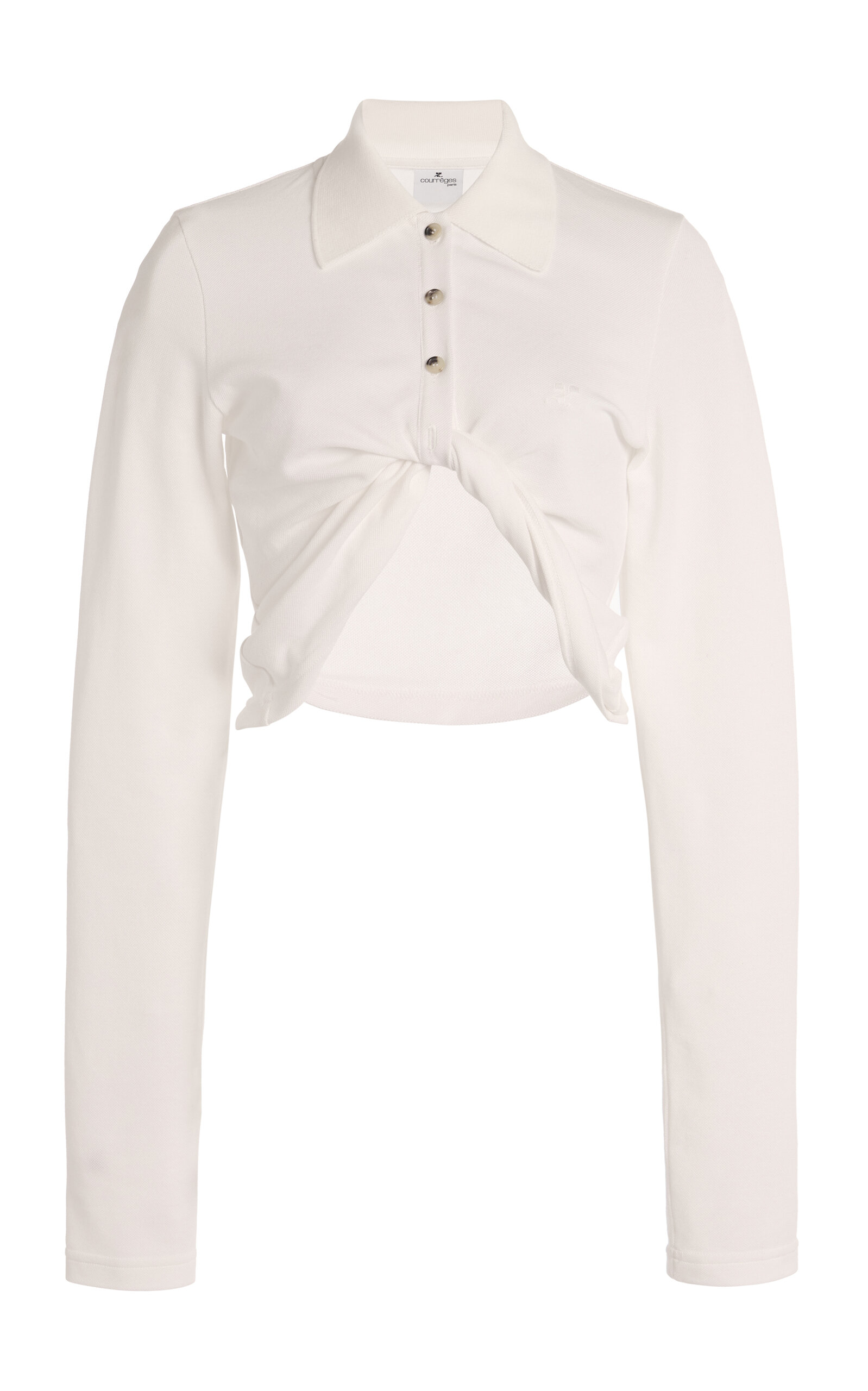 Courrèges Twisted Cotton-Pique Cropped Polo Shirt - White