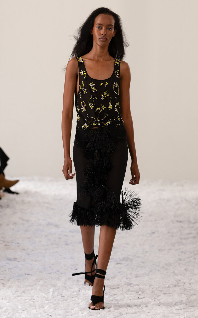 16arlington Flora Fringed Midi Skirt In Black