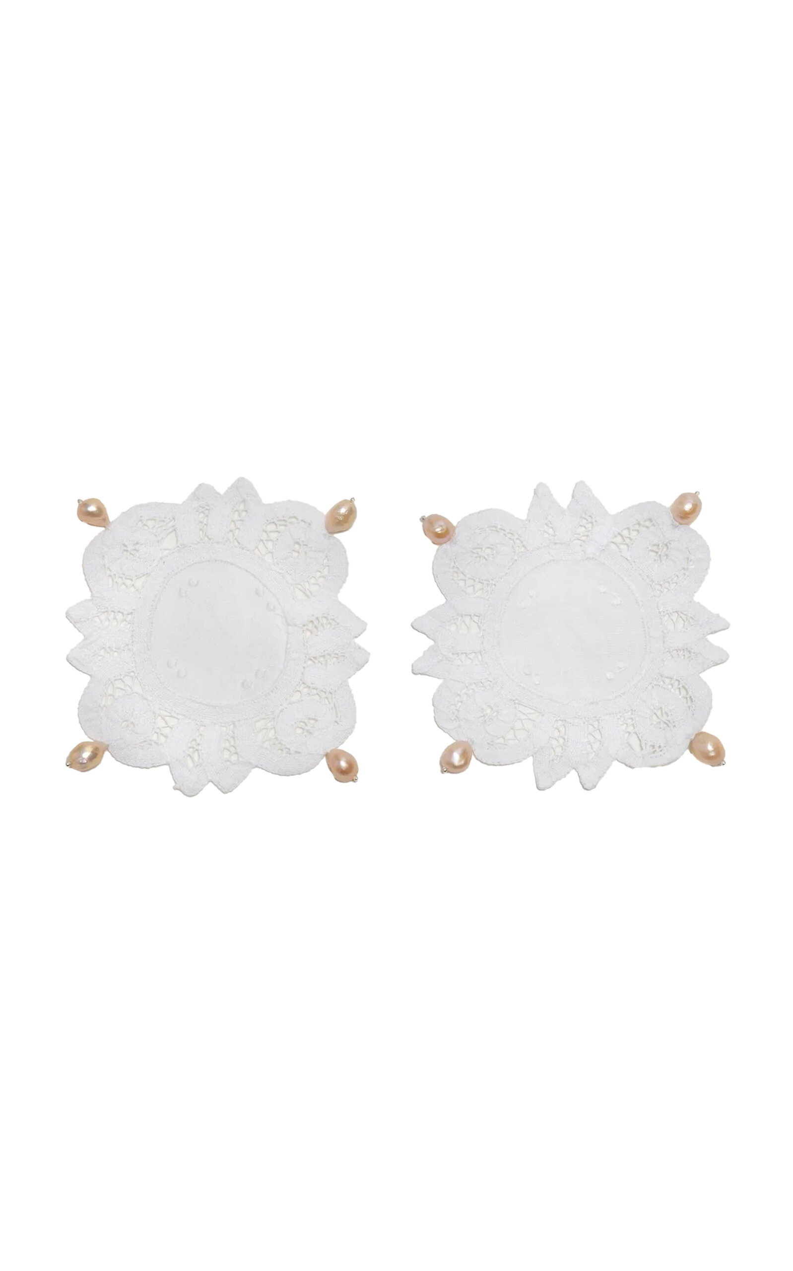 Gohar World Set-of-two Lace Coasters With Pearls In White