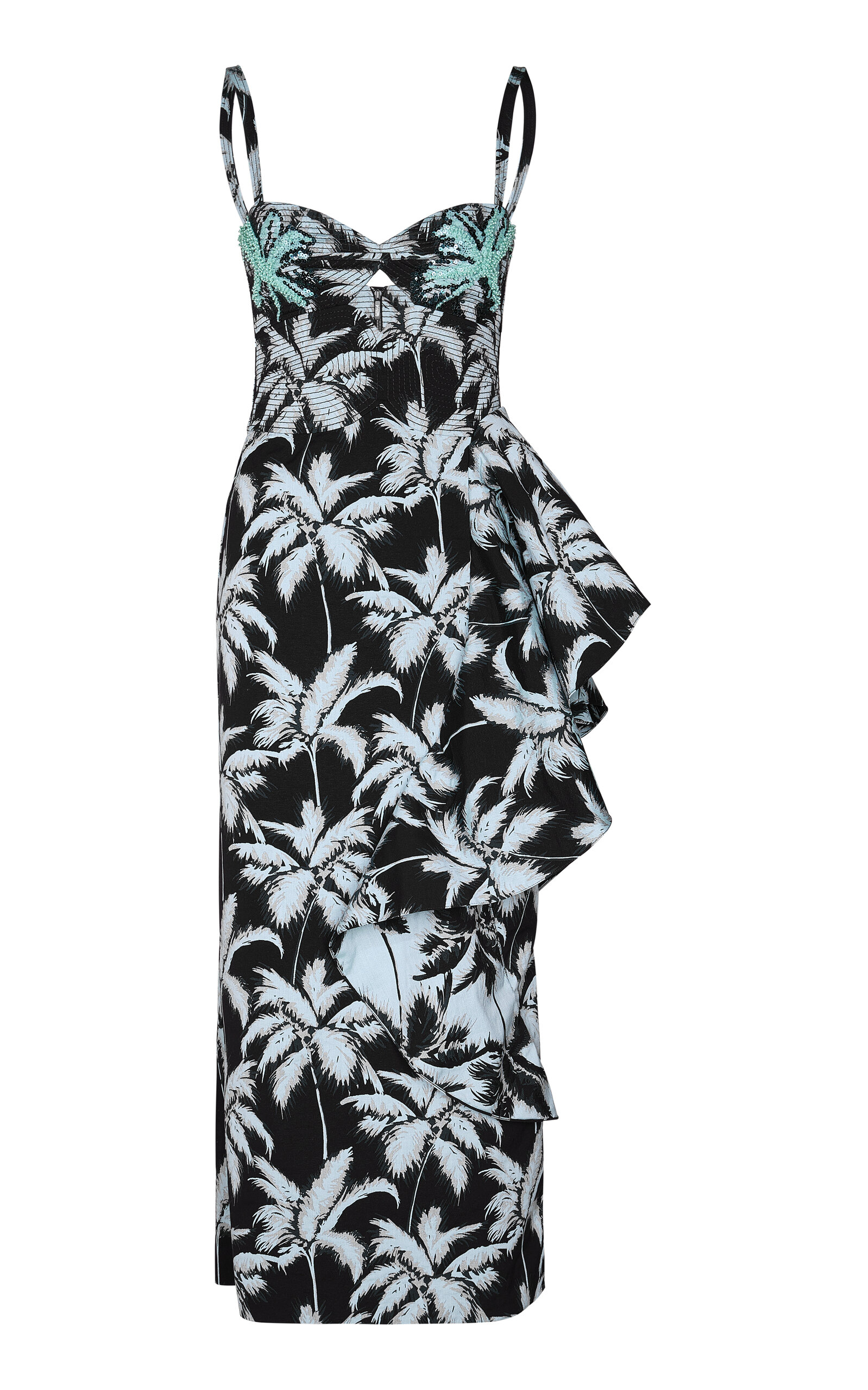 Johanna Ortiz Threaded Palms Ruffled Cotton-blend Maxi Dress In Multi