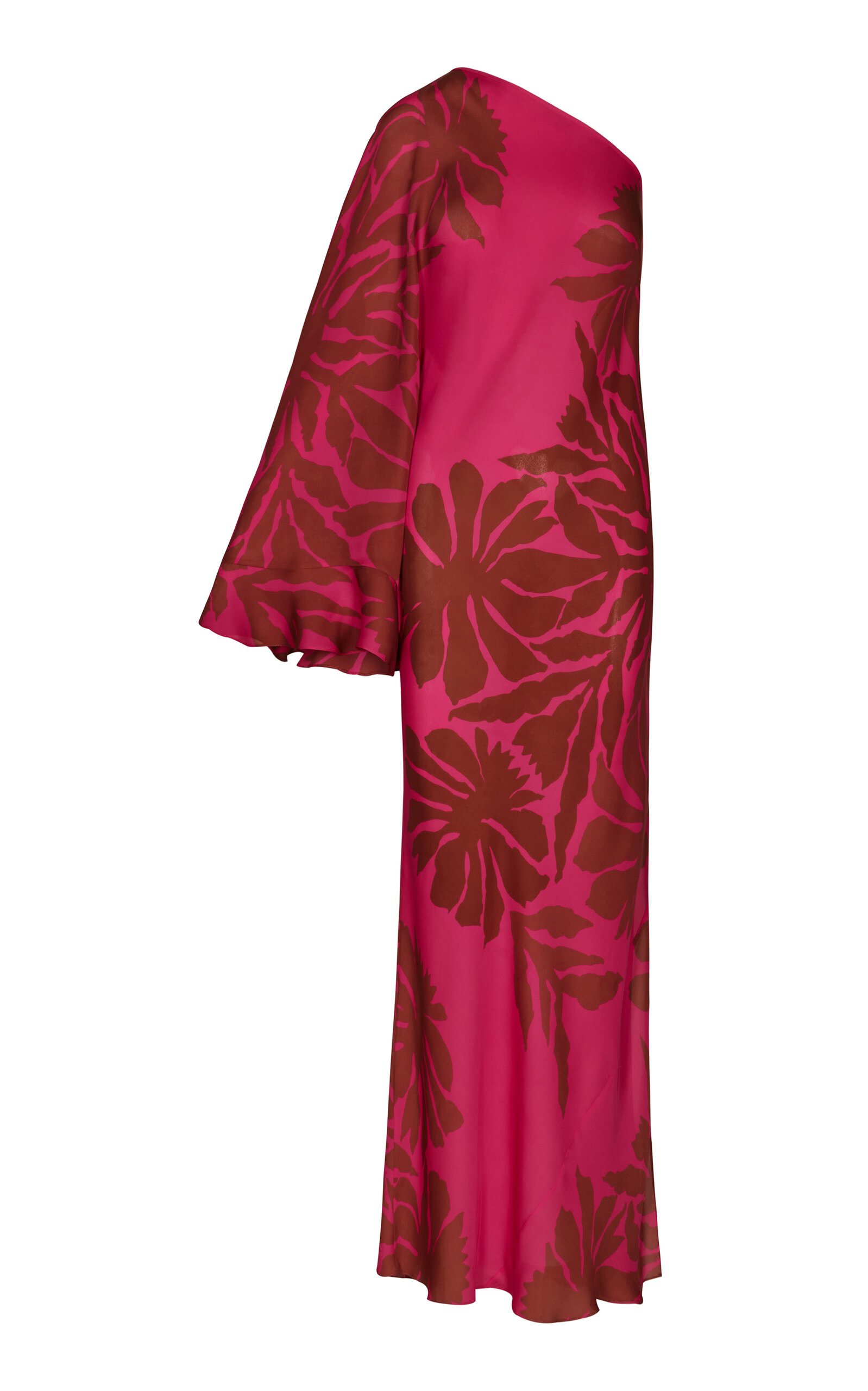 Shop Johanna Ortiz Seville Passion Asymmetric Silk Maxi Dress In Fuchsia