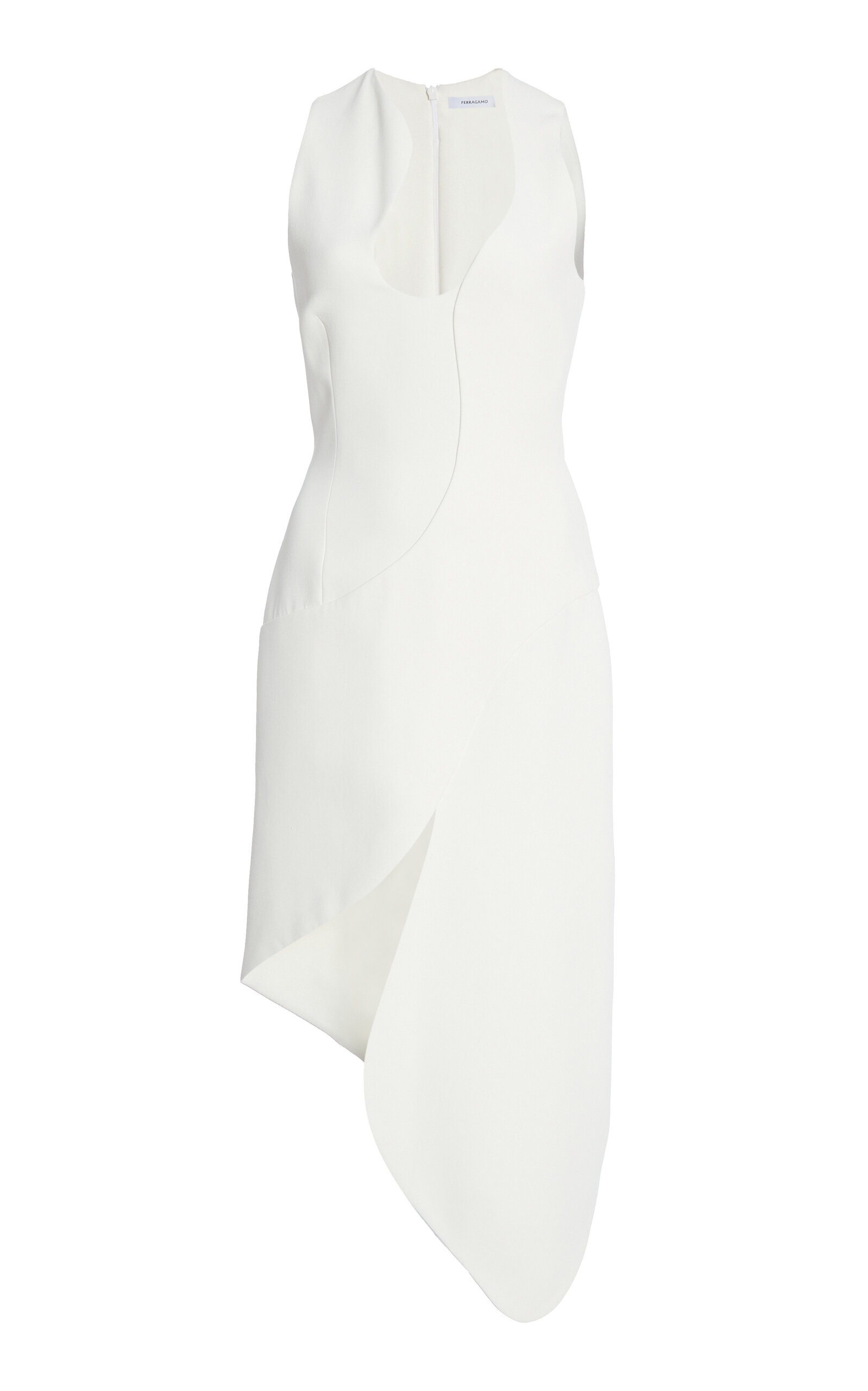 Ferragamo Asymmetric Sleeveless Stretch Crepe Dress In White