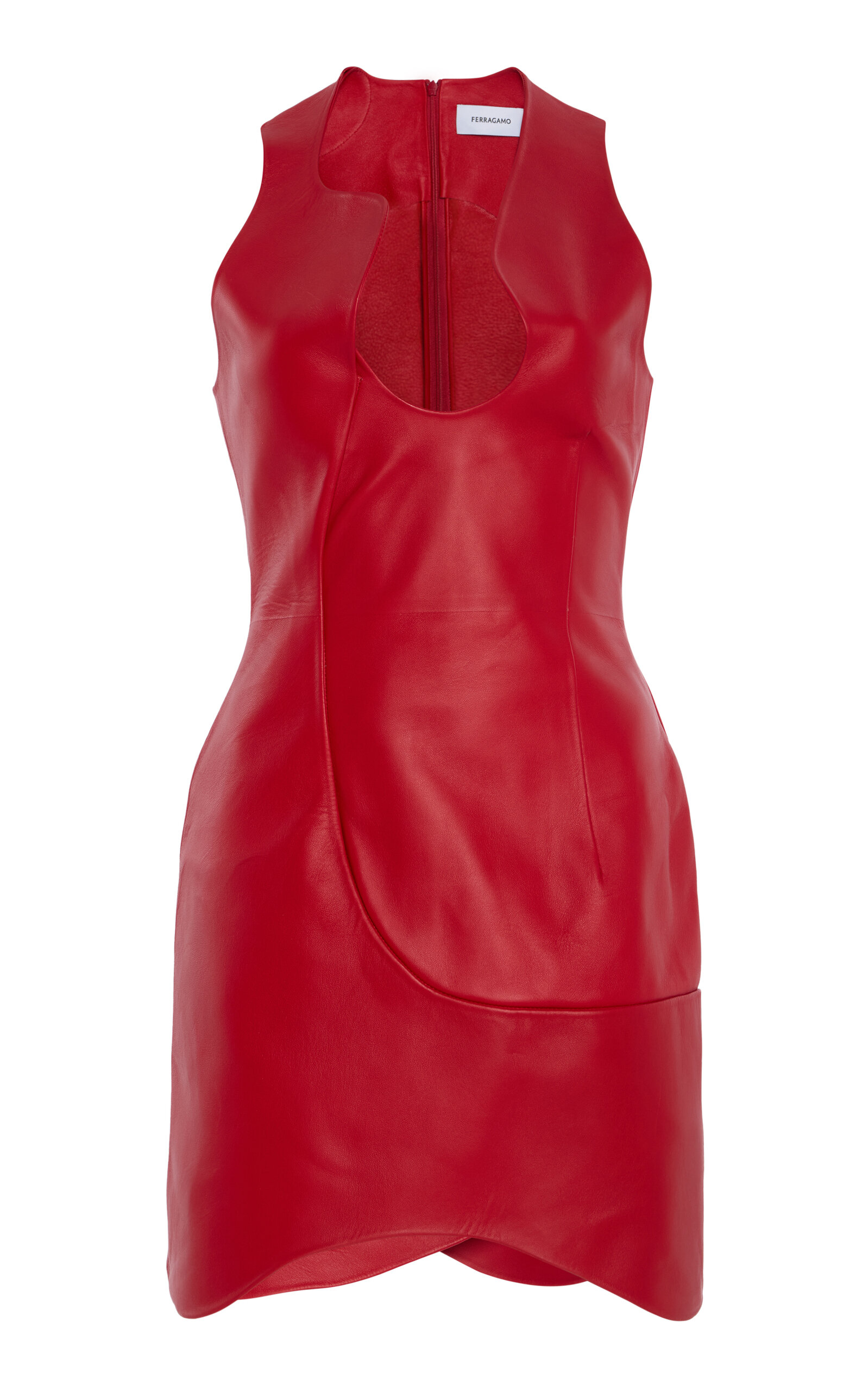 Ferragamo Cutaway Leather Mini Dress In Red