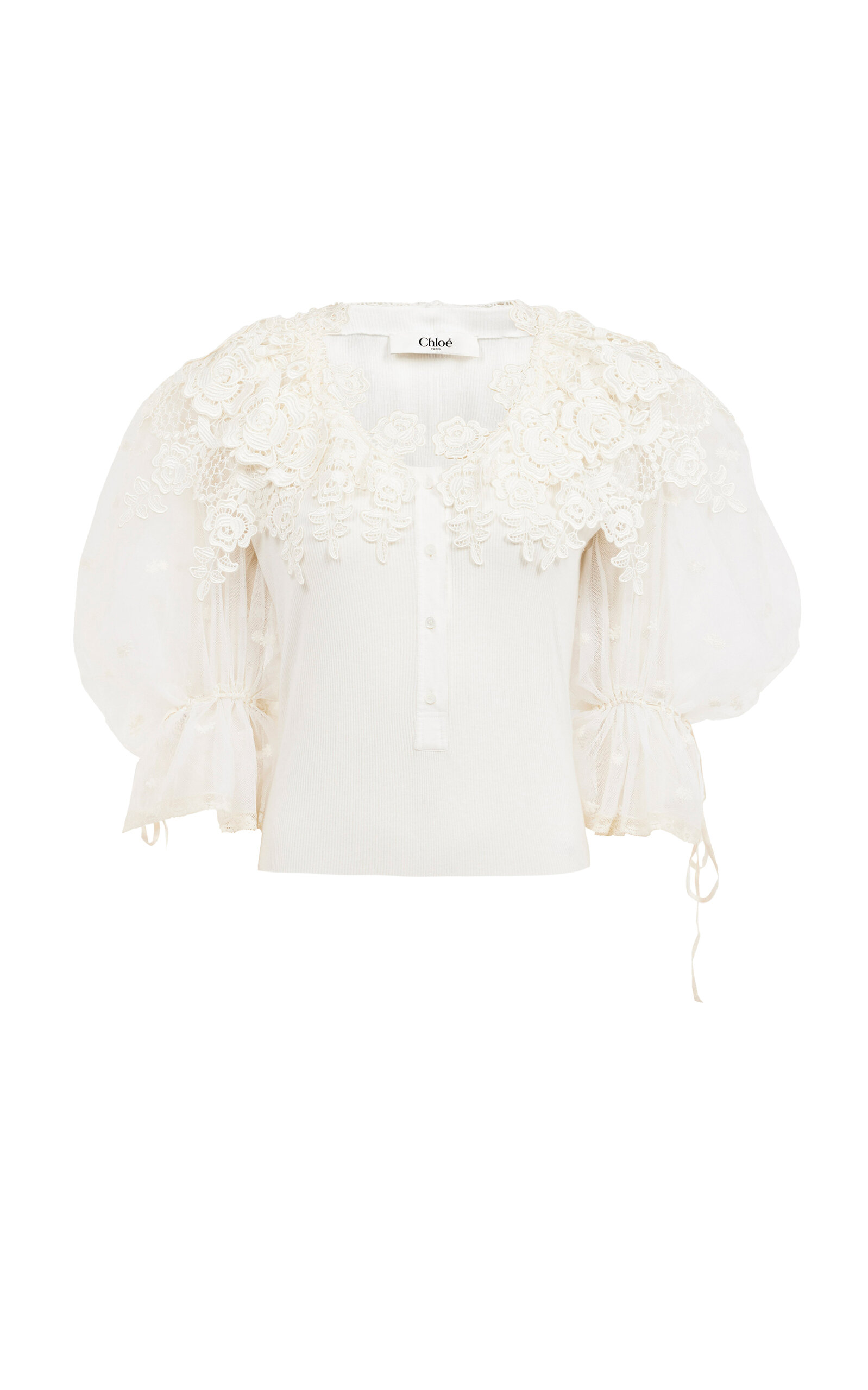 Shop Chloé Guipure Lace Bodysuit In White