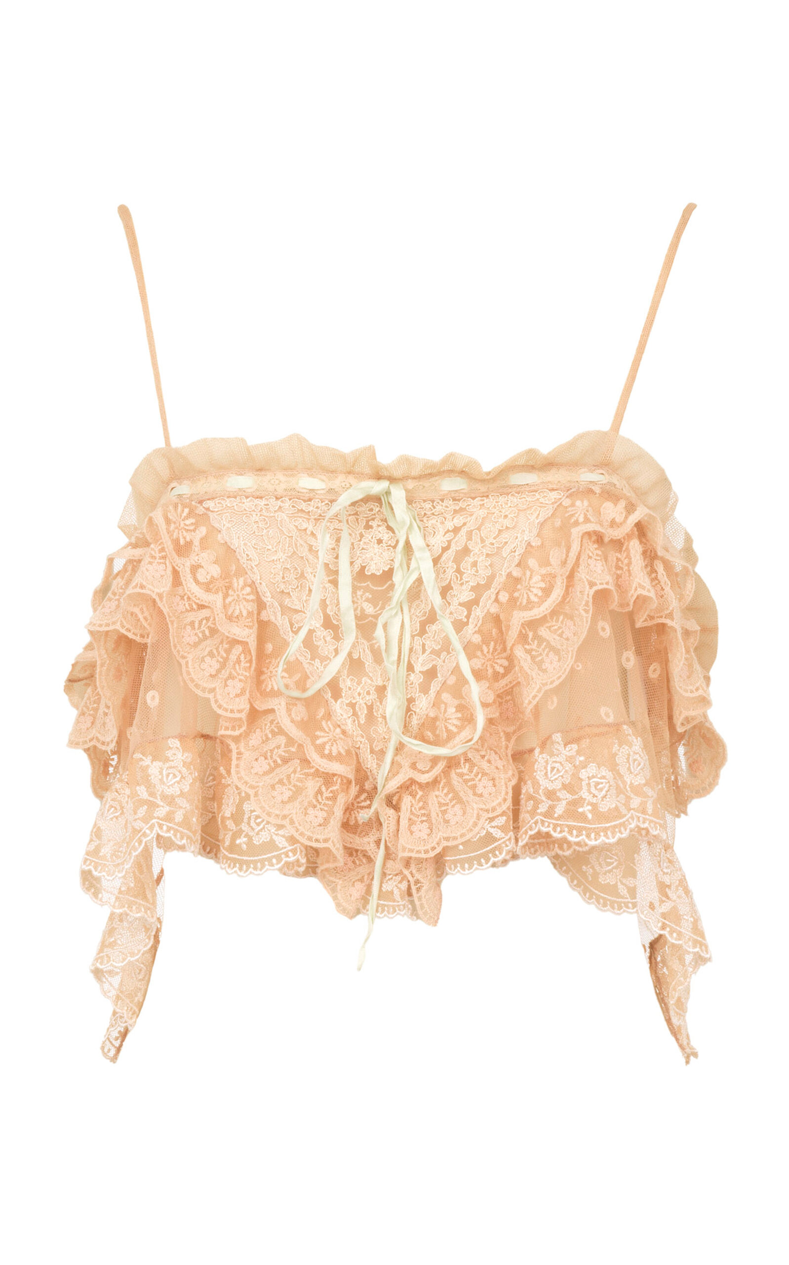 Chloé Ruffled Embroidered Lace Crop Top In Light Pink