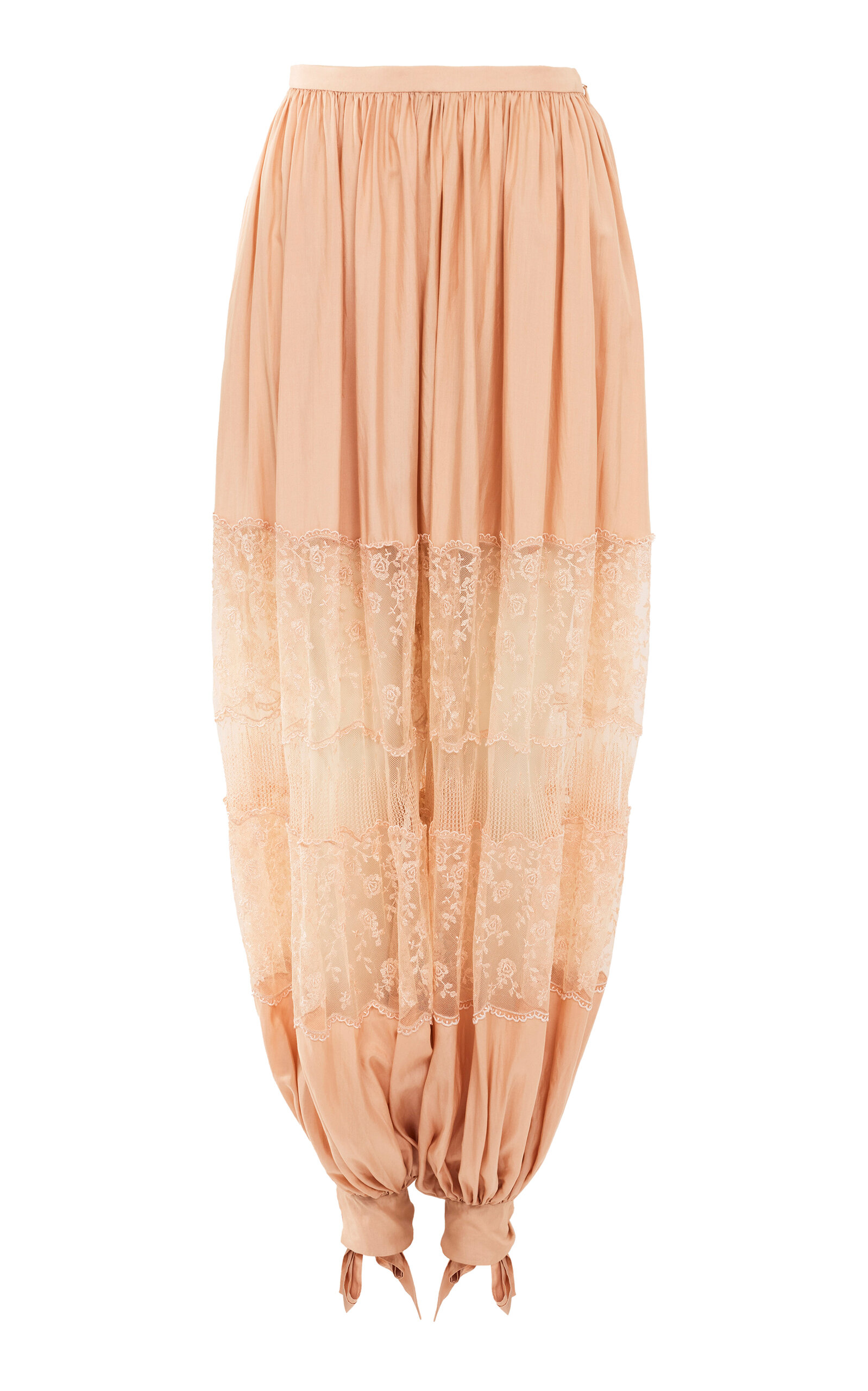 Chloé Lace-paneled Silk Poplin Balloon Pants In Light Pink