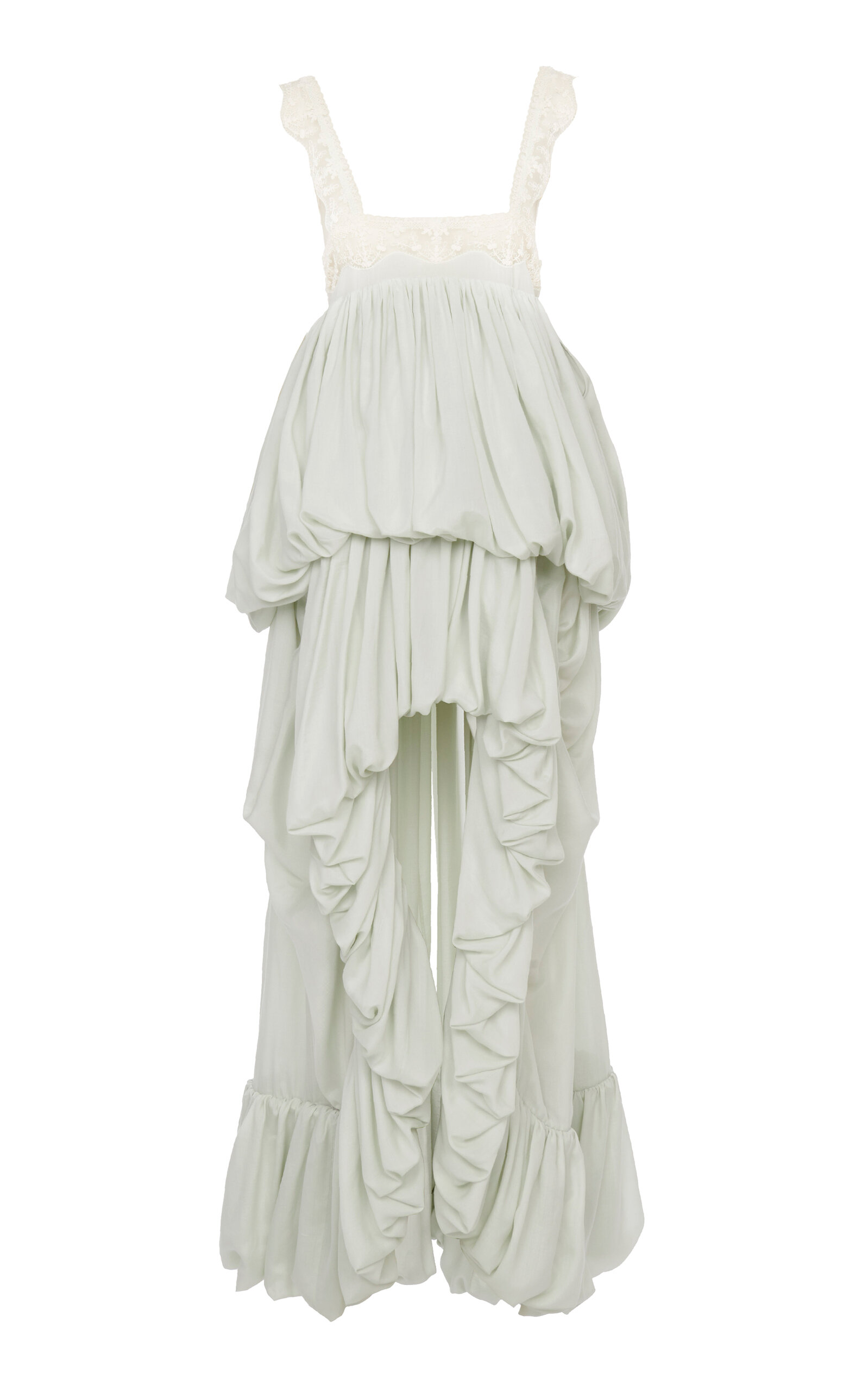 Chloé Lace-Trimmed Organic Silk Habotai Bubble Gown - Green
